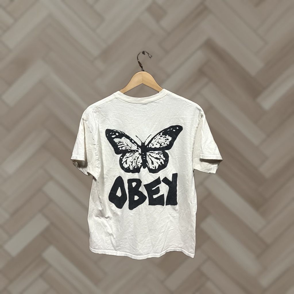 Obey Obey Worldwide Mens White Short Sleeve Butterfly Graphic Shirt L Size US L / EU 52-54 / 3 - 1 Thumbnail
