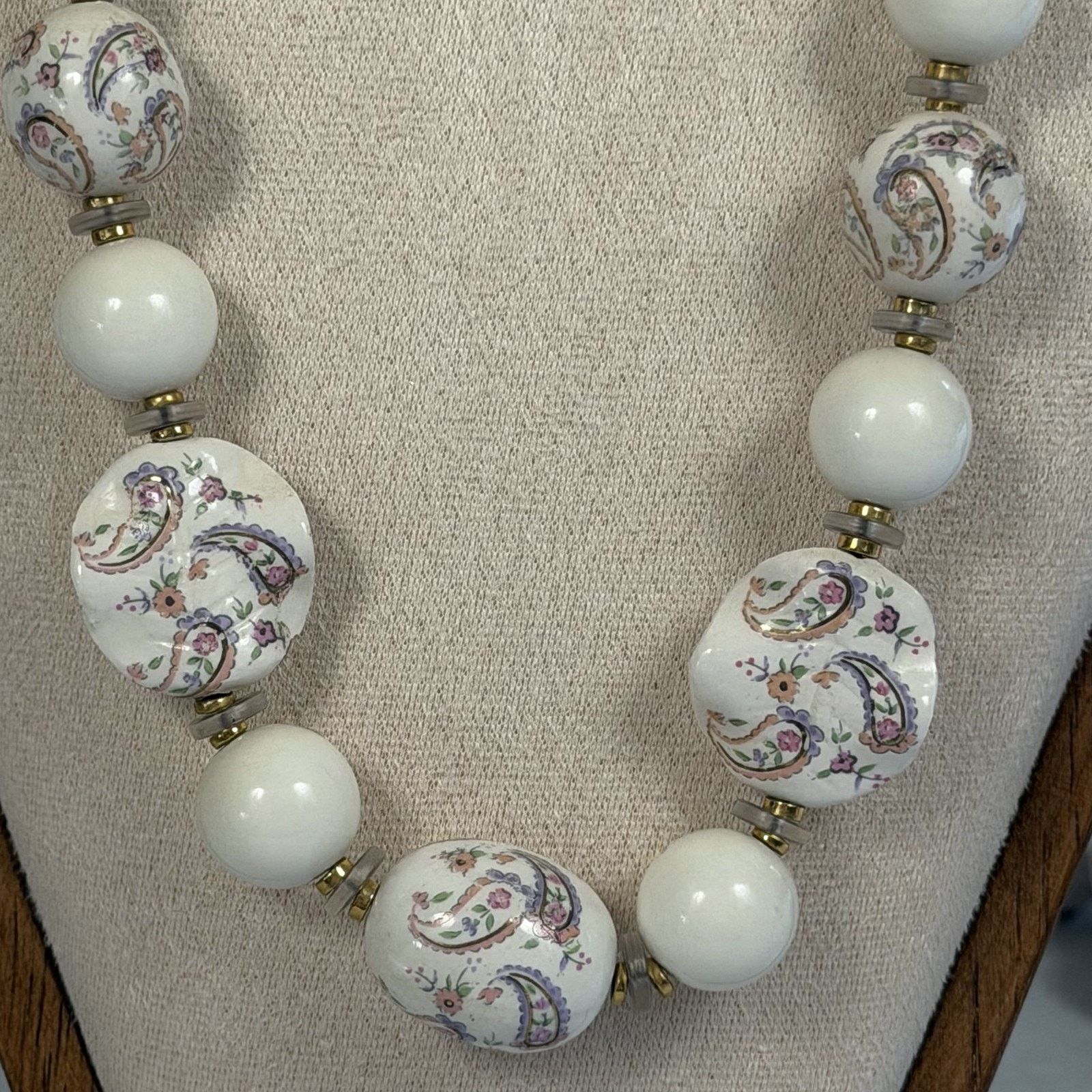 Vintage VTG 1980 Pastel Floral Porcelain Necklace White 30" Japan Size ONE SIZE - 5 Thumbnail