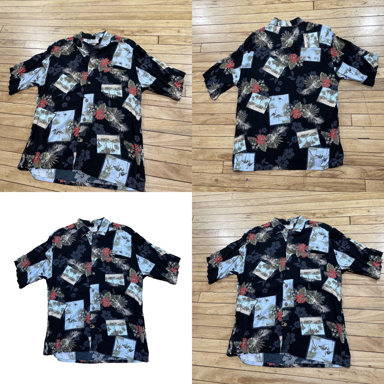 Paradise PARADISE AXIS Hawaiian Rayon Shirt Men L Floral Crane Stork Egret Button-Up, Short Sleeve, Multicolor, 100% Viscose, Casual Shirt Mens Size US L / EU 52-54 / 3 - 10 Thumbnail
