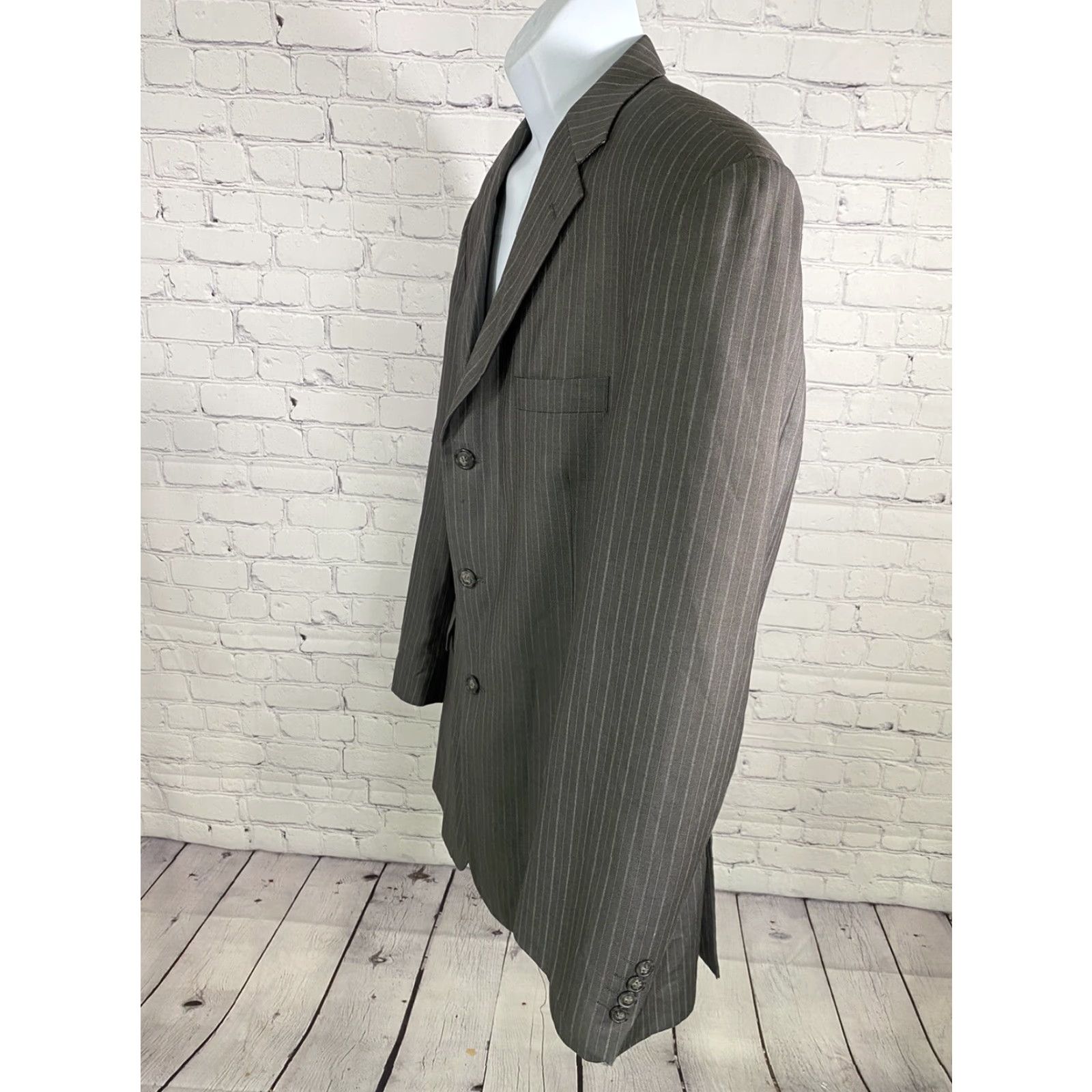 Vintage Angelo Rossi Gray Striped 3 Button Jacket Blazer 44L Suit Jacket Men Size 44R - 3 Thumbnail