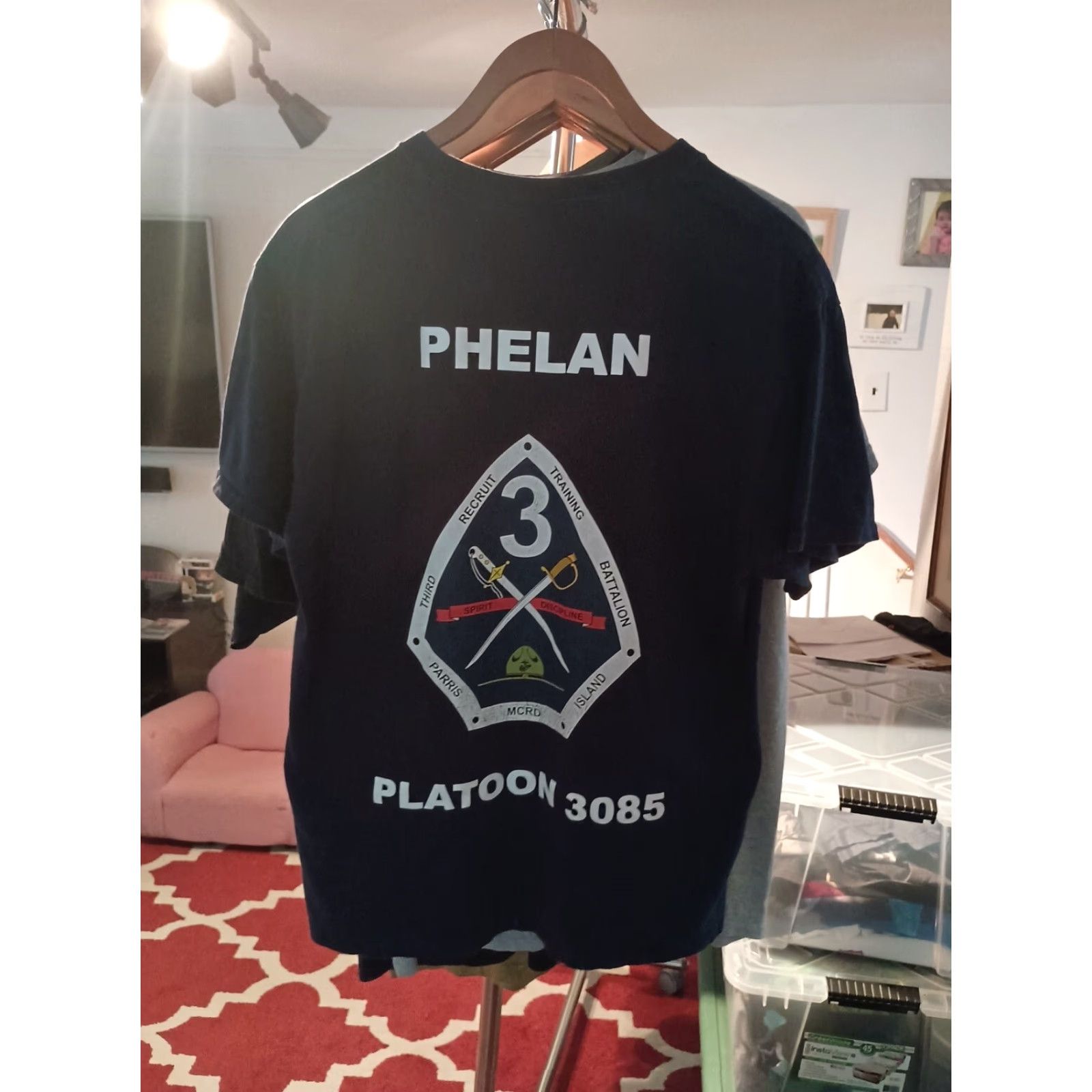Fruit Of The Loom VINTAGE Official Military T-shirt Size M Phelan Platoon Battalion Recruit Training Mens Blue Front Back Text Size US M / EU 48-50 / 2 - 3 Thumbnail