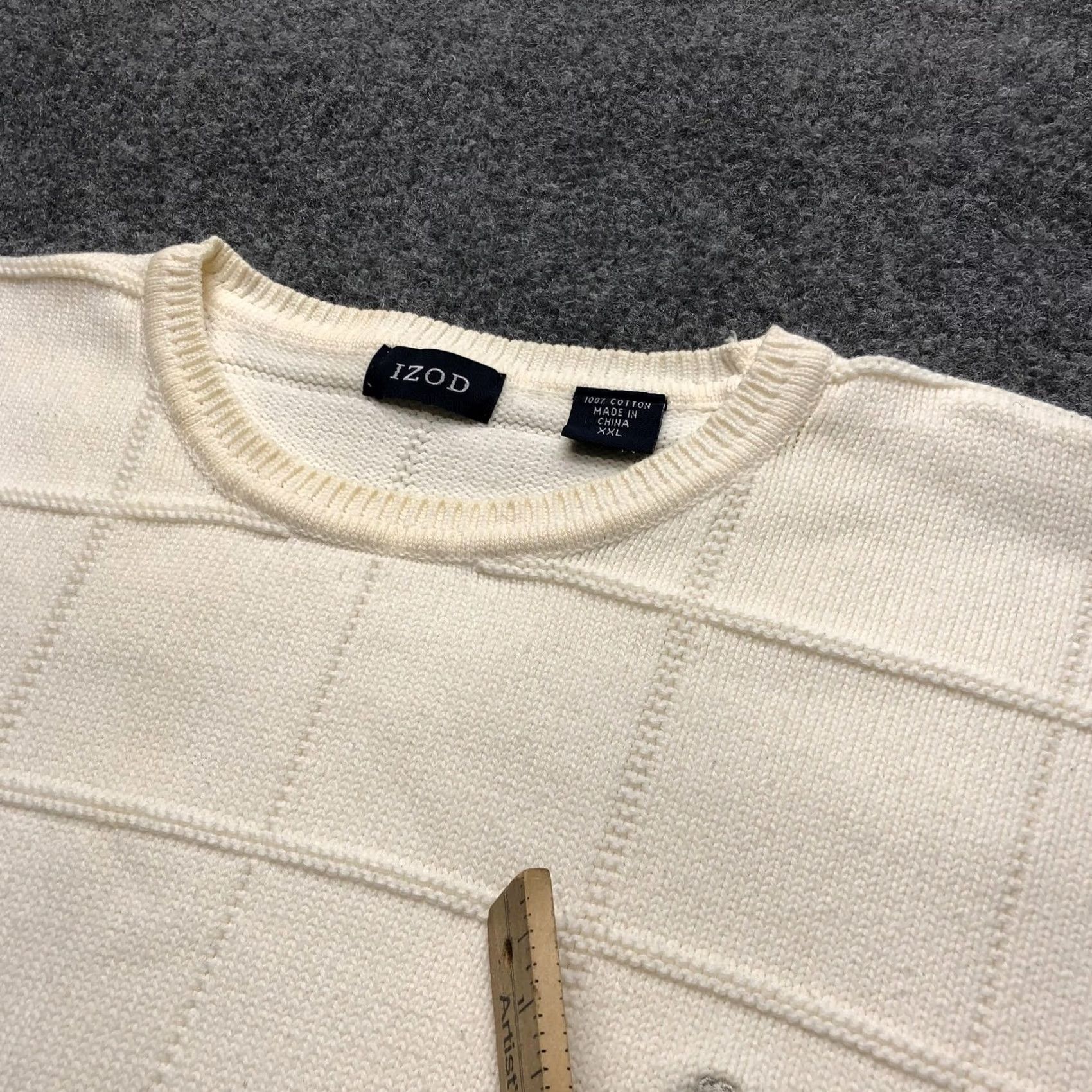 Izod IZOD Sweater Mens 2XL White Grid Knit Crewneck Pullover Casual Classic Size US XXL / EU 58 / 5 - 4 Thumbnail
