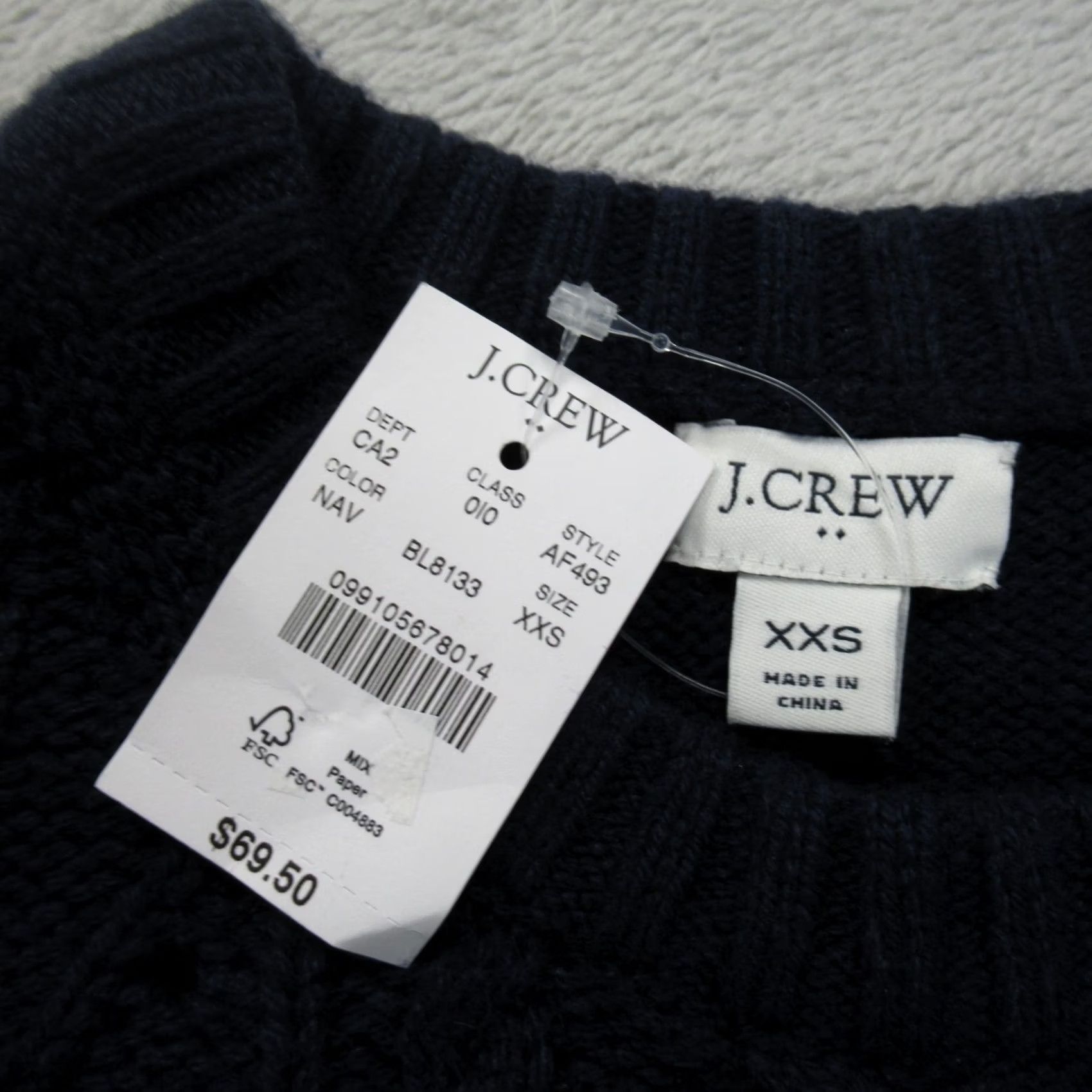 J.Crew J.CREW Pointelle Cable-Knit Wool Blend Sweater Womens XXS Navy Crew Neck Pullover Casual Size XXS / US 00 / IT 34 - 3 Thumbnail