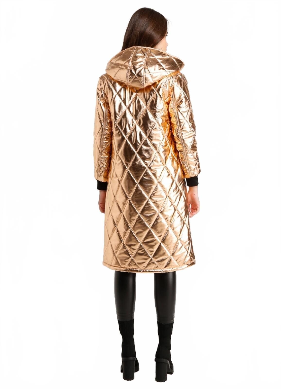 Unknown London Metallic Quilted Long Puffer Coat with Hood, Size 12 Size XL / US 12-14 / IT 48-50 - 6 Thumbnail