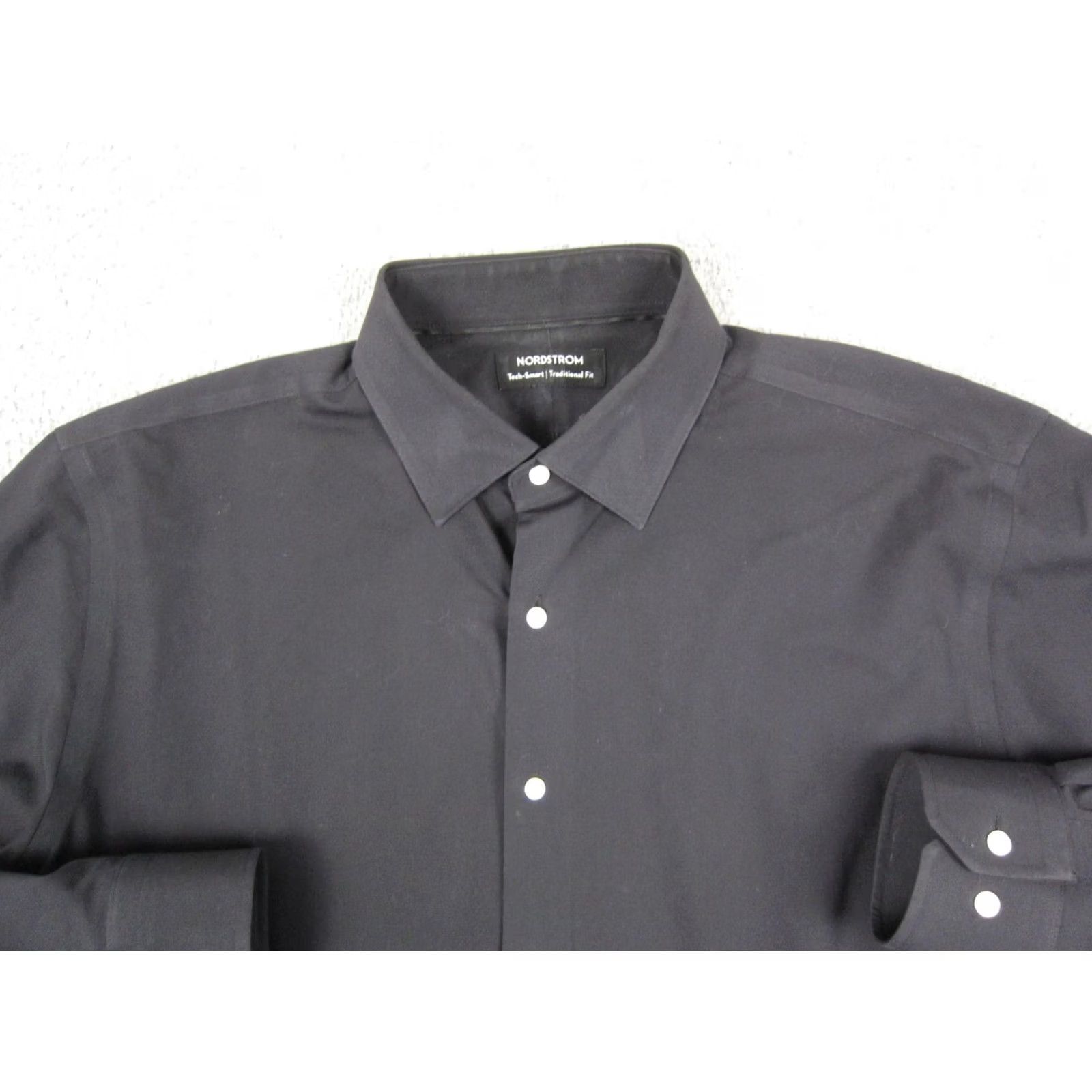 Nordstrom Nordstrom Shirt Mens 16.5 Large Black Button-Up Casual Solid Cotton Polyester Spandex 90s Classic Vintage: No Size US XL / EU 56 / 4 - 2 Thumbnail
