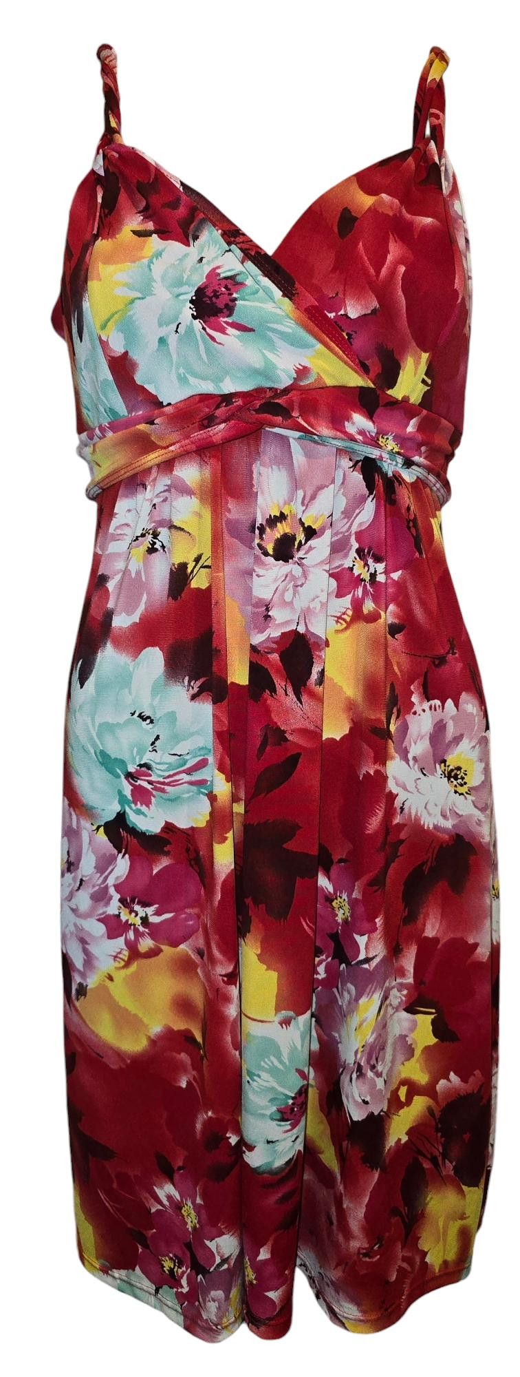 Designer Floral Print Summer Dress – Vibrant Red and Yellow Hues Size L / US 10 / IT 46 - 1 Thumbnail