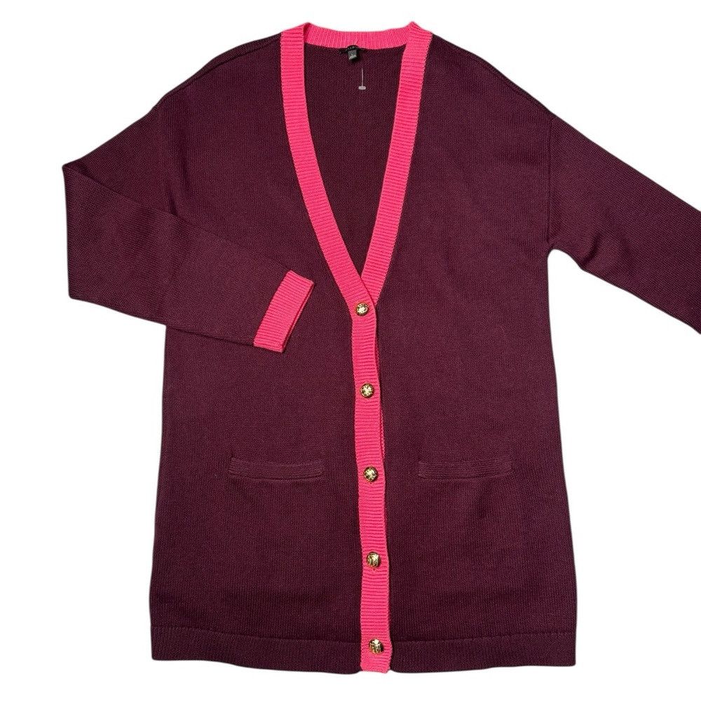 Talbots New Talbots V-Neck Tipped Cotton Burgundy Cardigan Size L Size L / US 10 / IT 46 - 3 Thumbnail