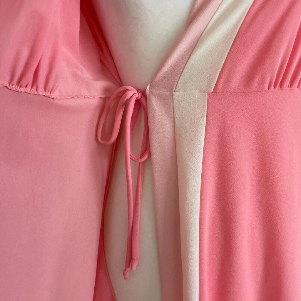 Vintage 60s MCM Pink White Flutter Sleeve Hostess Wrap Dress M Size M / US 6-8 / IT 42-44 - 7 Thumbnail