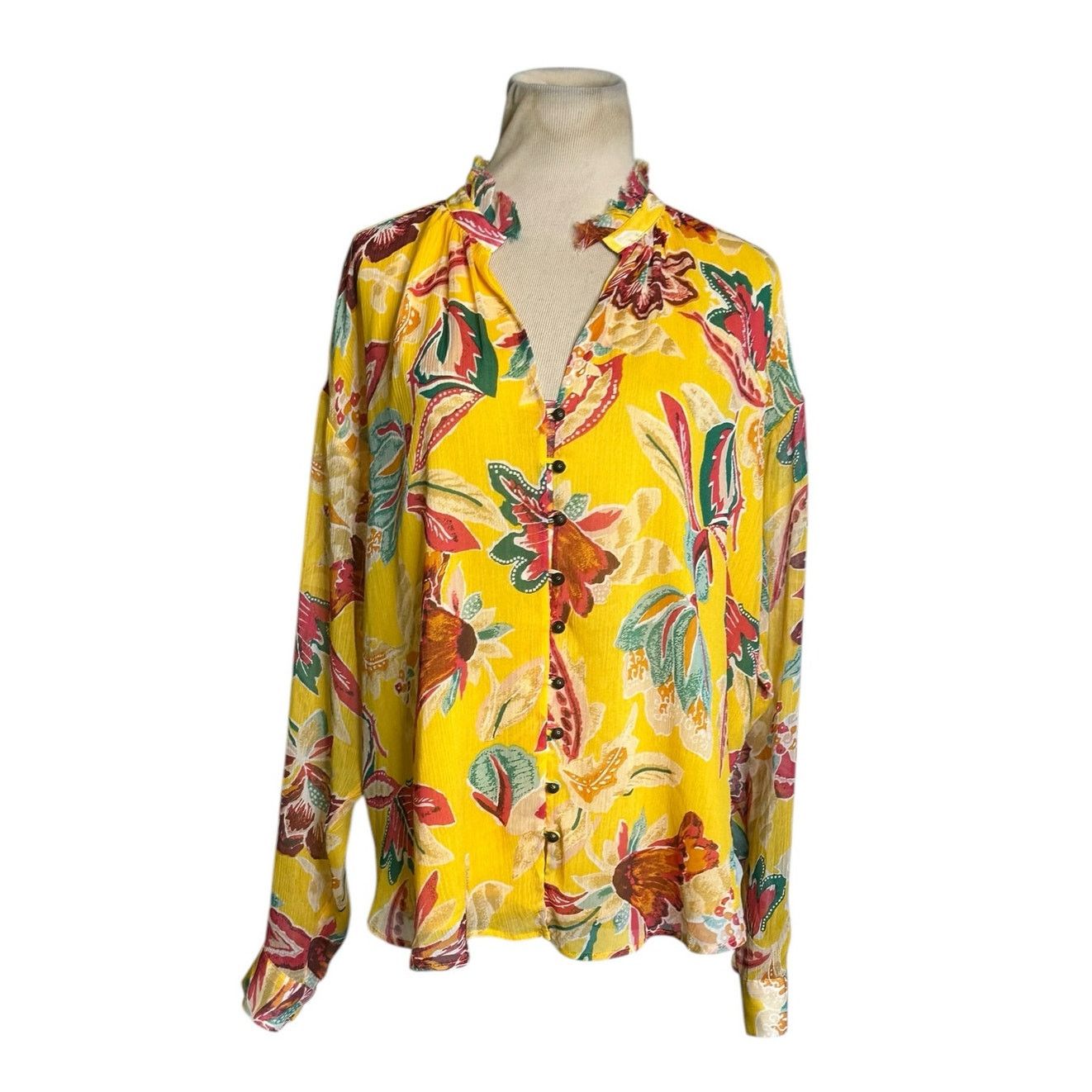 Anthropologie Pilcro yellow floral long sleeves blouse size 1X Size XL / US 12-14 / IT 48-50 - 9 Thumbnail