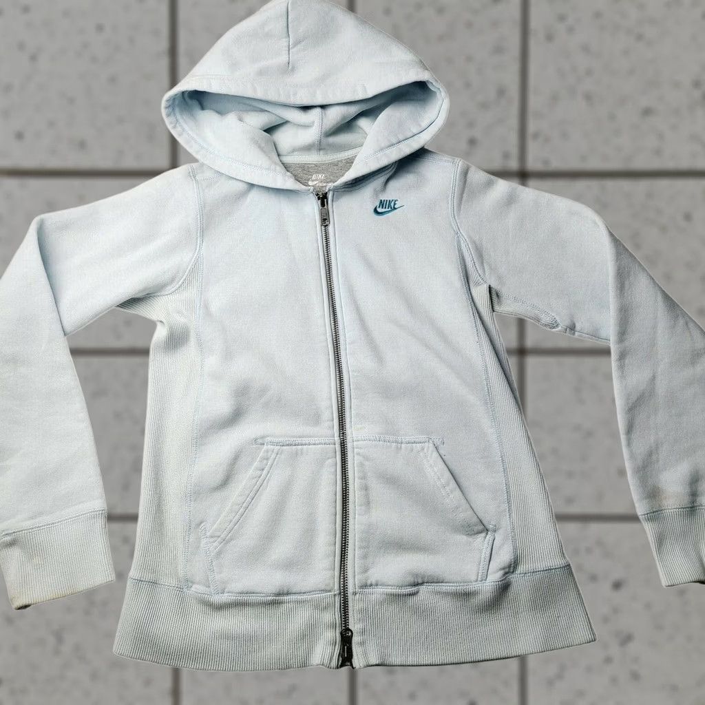 Nike Nike Sportswear Full Zip Sweatshirt Hooded Sky Blue Large Womens, Zip, Long Sleeve, Pockets, Logo, Regular Fit Size L / US 10 / IT 46 - 1 Thumbnail