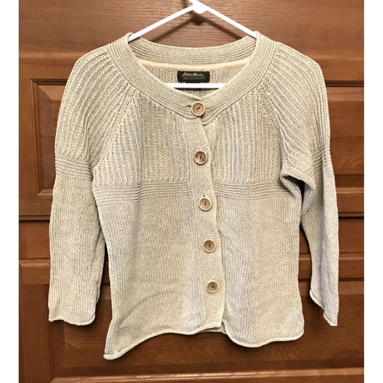 Eddie Bauer Eddie Bauer Cardigan Sweater Women's M Gray Crocheted 3/4 Sleeve Button Up Top Knit Cotton Linen Cotton Blend Polyester Size M / US 6-8 / IT 42-44 - 2 Thumbnail