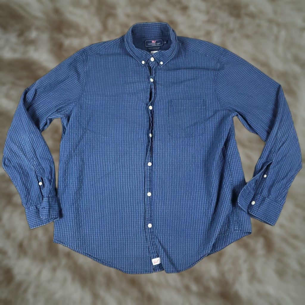 Vineyard Vines Vineyard Vines Shirt Mens XL Blue Check Seersucker Button Up Long Sleeve Size US XL / EU 56 / 4 - 1 Thumbnail