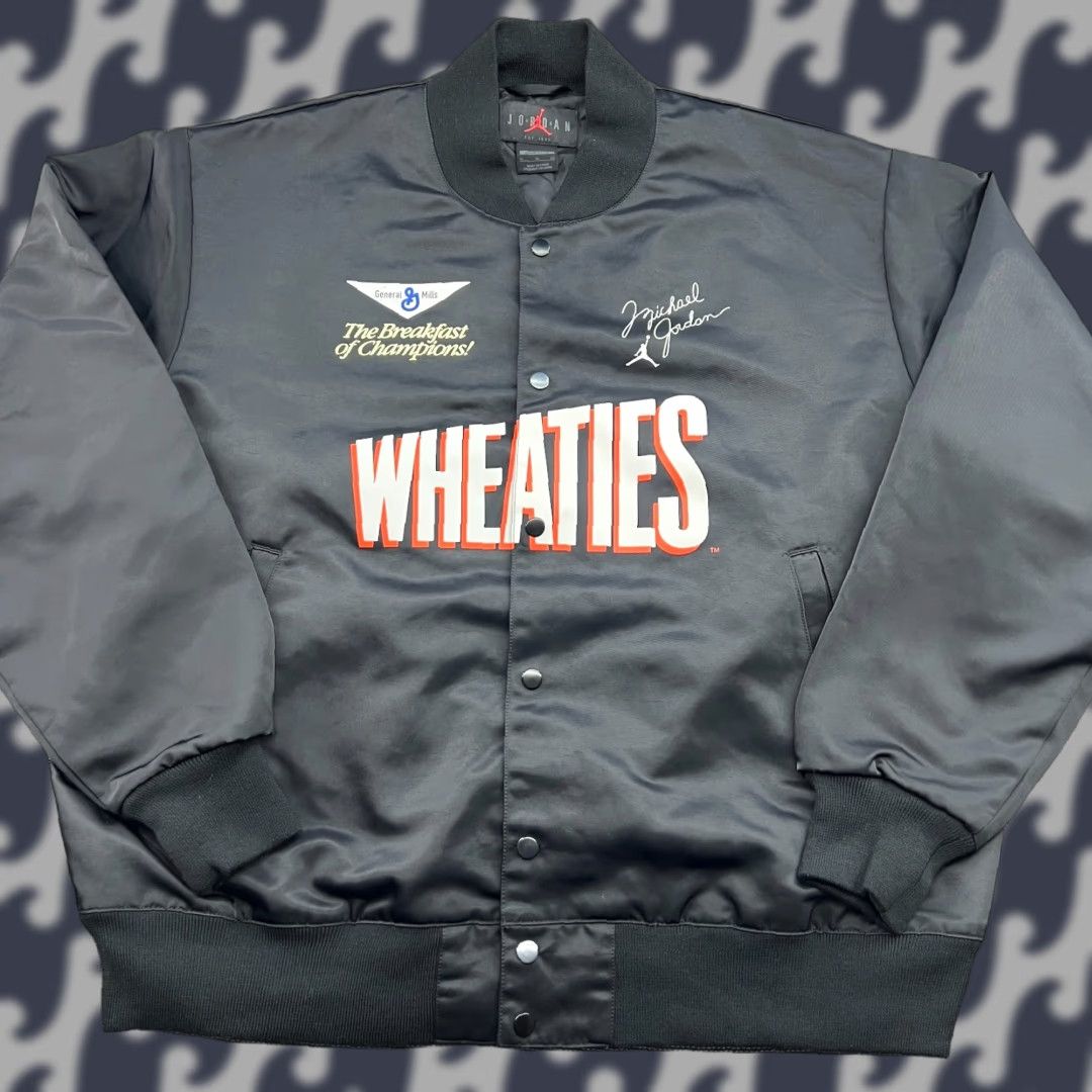 Jordan Brand Nike Jordan Flight MVP Wheaties Varsity Satin Bomber Jacket Mens XL DV7578-010 Size US XL / EU 56 / 4 - 1 Thumbnail
