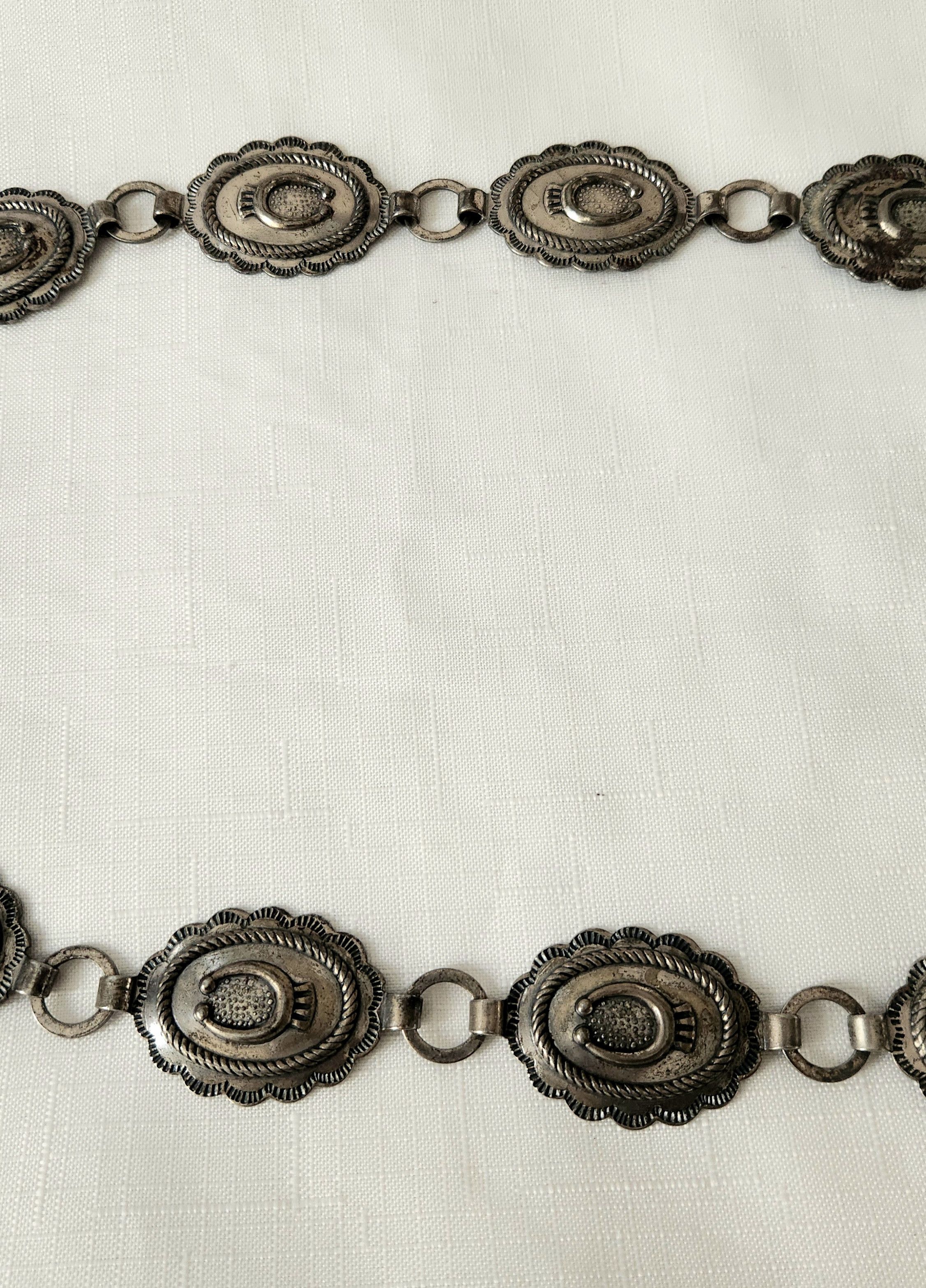 Other Sanford Sancrest R Concho Belt vtg Silver Patina color Natve Size ONE SIZE - 4 Thumbnail