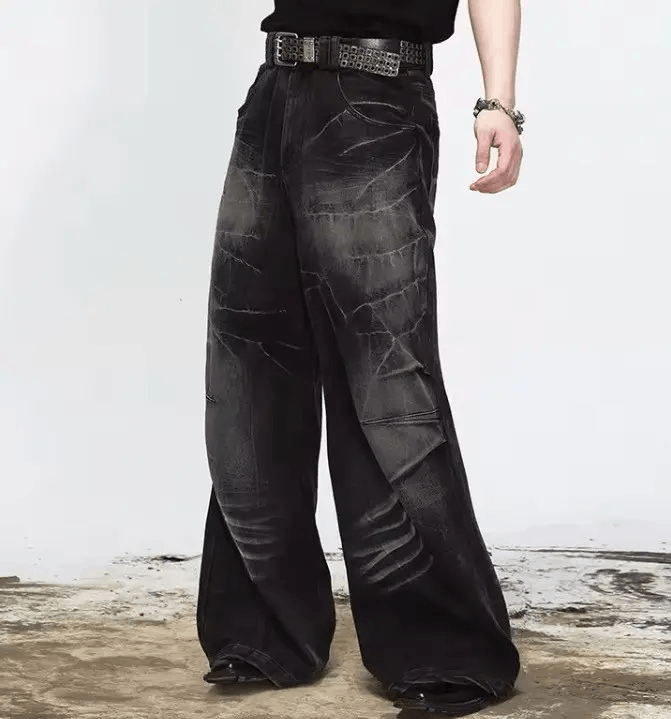 Jean Wash-faded distressed wide-leg jeans Size US 32 / EU 48 - 2 Thumbnail