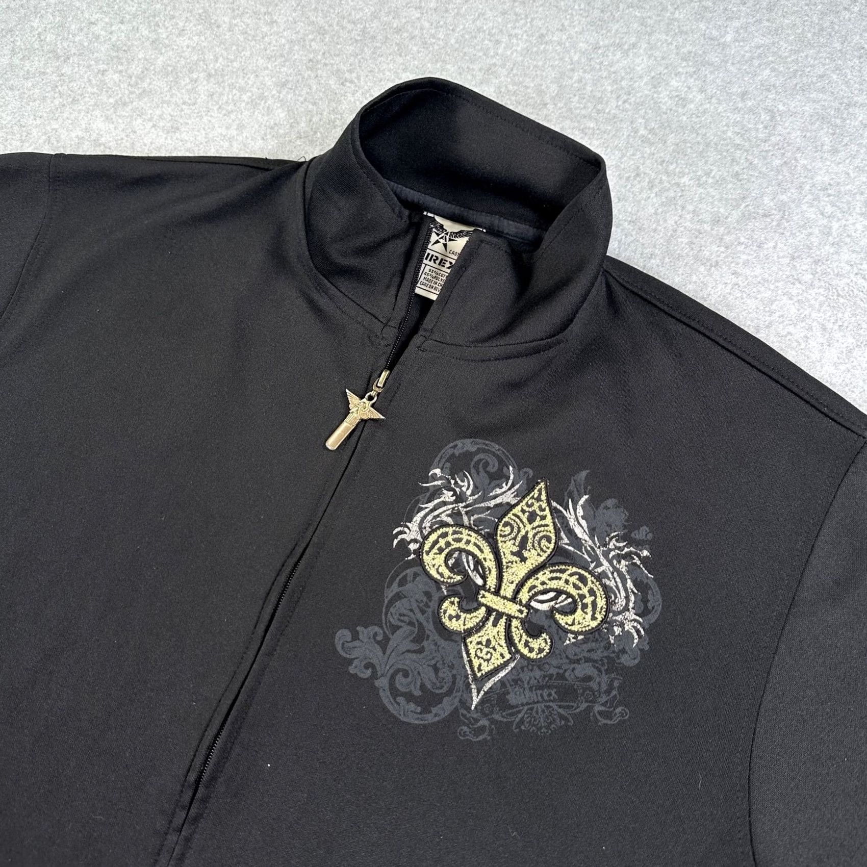 Avirex AVIREX Track Jacket Full Zip Black Mens XL Fleur de Lis Embroidered Gold Button Zipper Pull Size US XL / EU 56 / 4 - 2 Thumbnail