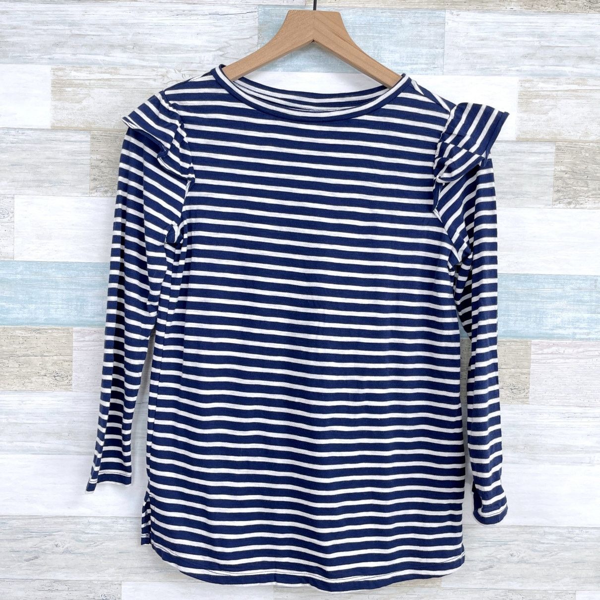 Old Navy Old Navy Long Sleeve Ruffle Top Blue Striped Womens XS Size XS / US 0-2 / IT 36-38 - 1 Thumbnail