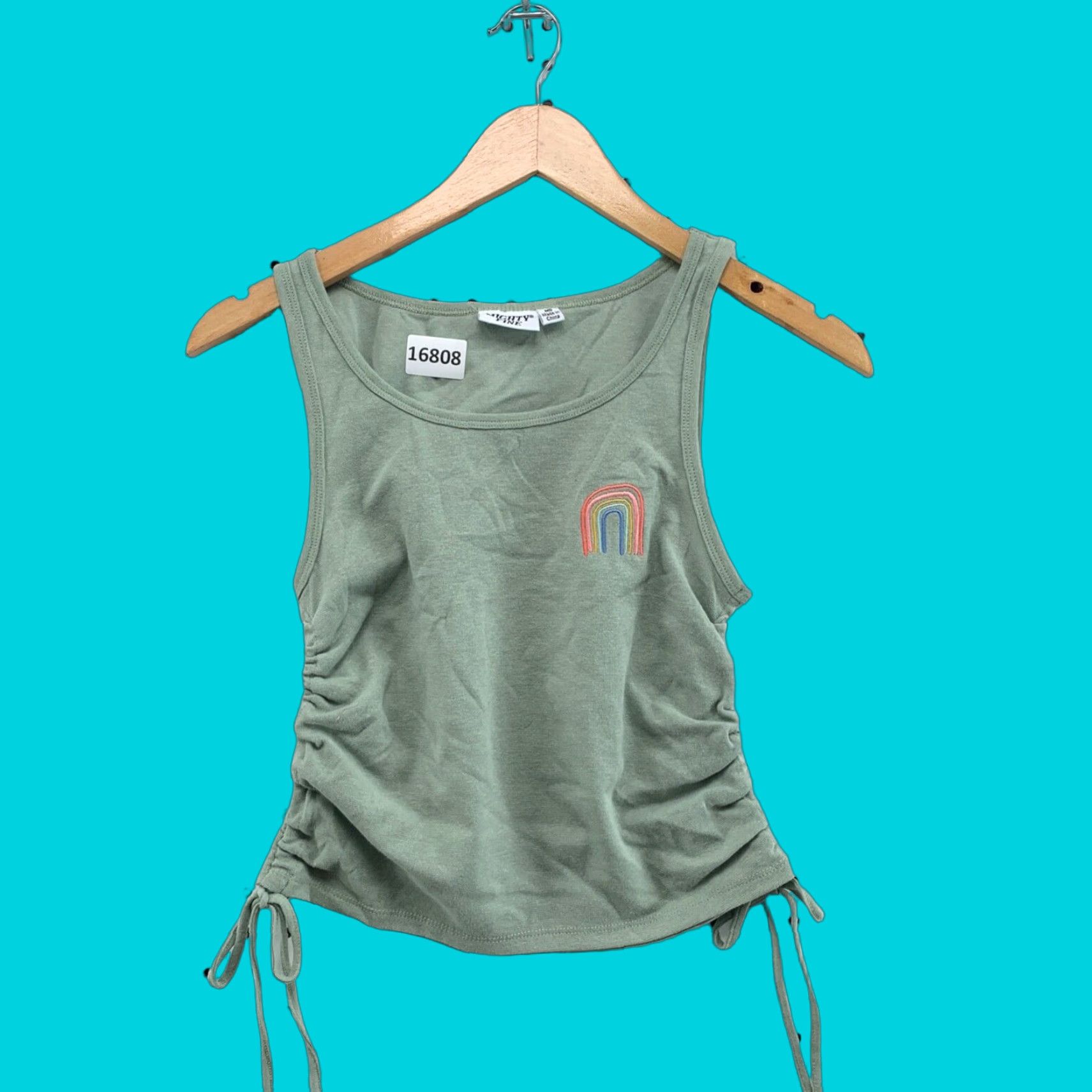 Vintage Mighty Fine Tank Top Shirt Womens Medium Green Sleeveless Rainbow Scrunch New Size M / US 6-8 / IT 42-44 - 1 Thumbnail