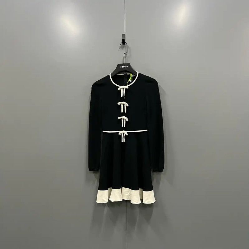 Valentino Valentino Black Cotton Long Sleeve Dress 0089 Size ONE SIZE - 1 Thumbnail