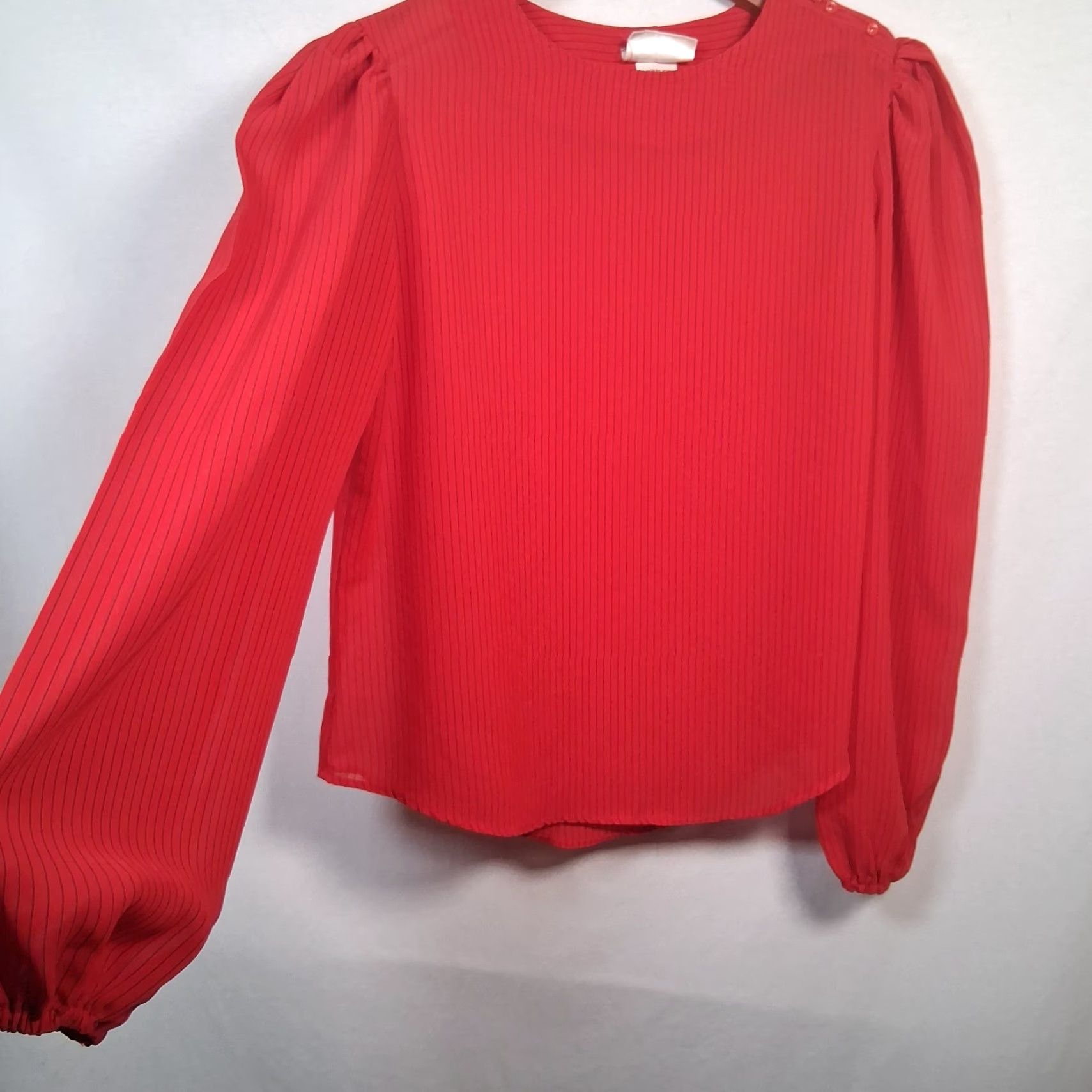 Vintage VINTAGE Paquette Blouse Shirts Women L Red Striped Semi-sheer Balloon Long Sleeve Button Round Neck 1980s Office Wear Size L / US 10 / IT 46 - 3 Thumbnail