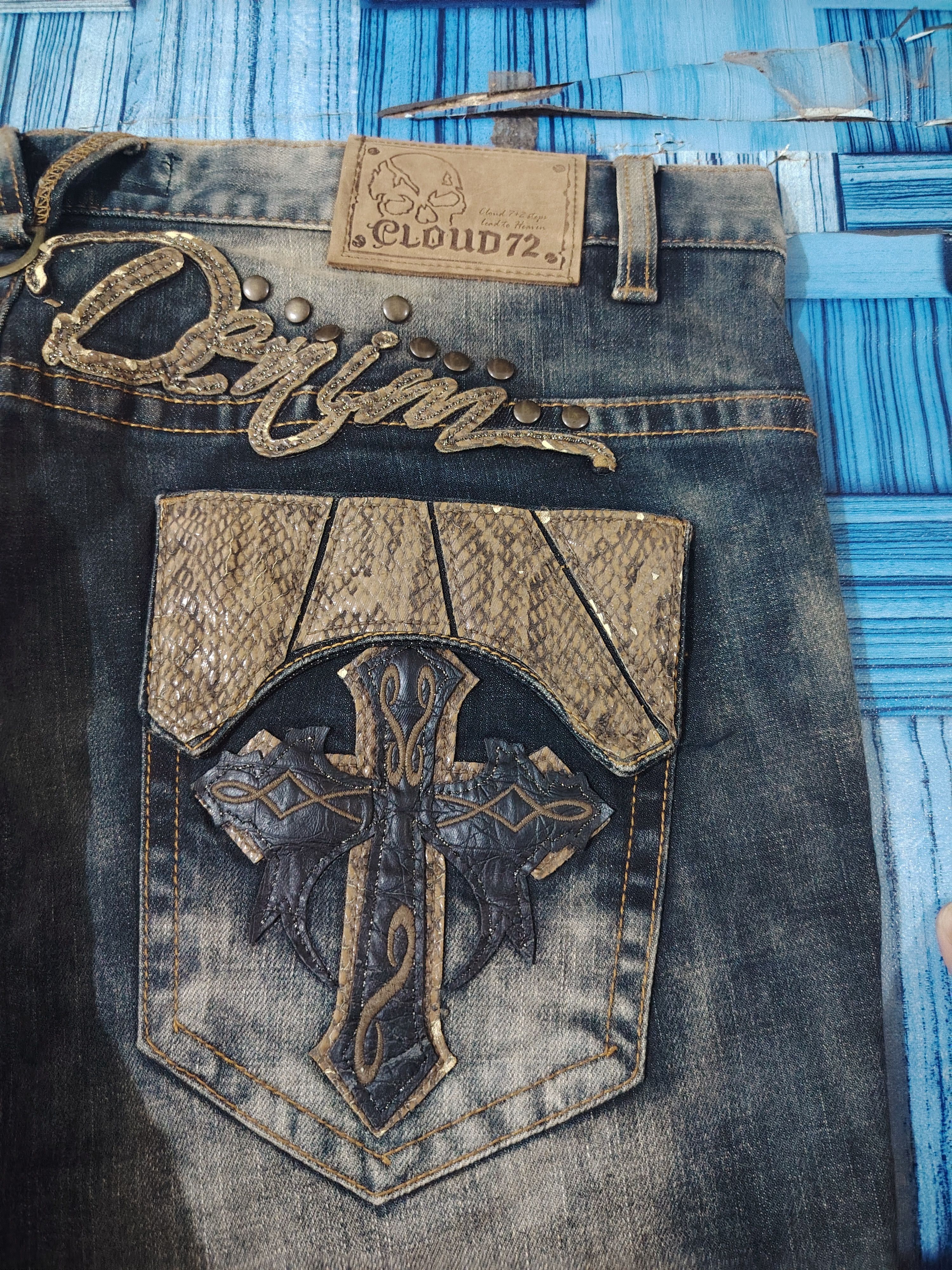 Rock Revival Japanese Cloud72 Denim Distressed Flared Jeans Cross Pocket Size US 40 / EU 56 - 15 Thumbnail