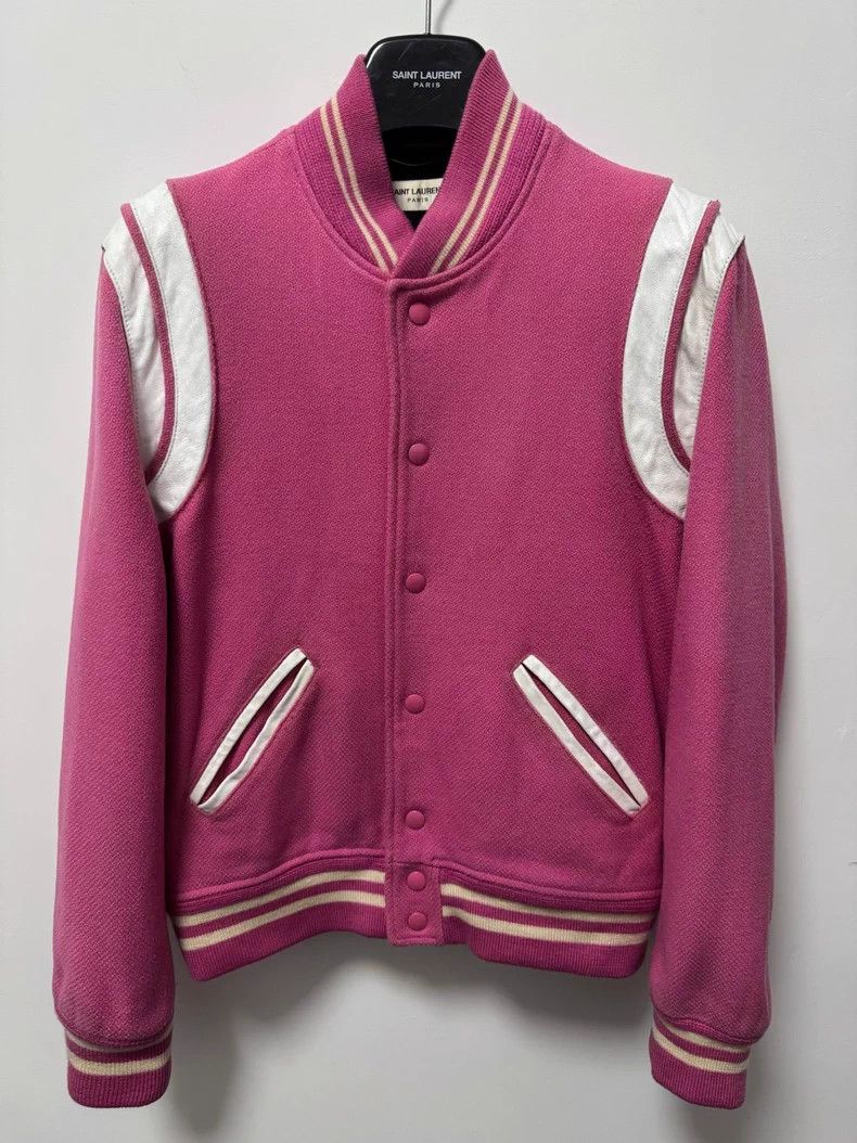 Saint Laurent Paris Saint Laurent Pink Baseball Jacket with White Sleeves Size US L / EU 52-54 / 3 - 1 Thumbnail