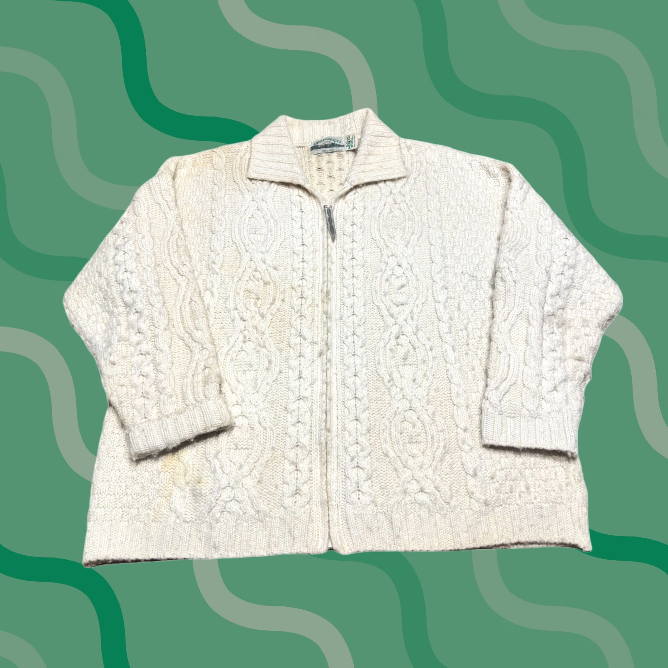 Vintage VINTAGE Aran Crafts Ireland 100% Merino Wool Full Zip Up Cardigan Sweater Adult 2XL Ivory Fisherman Cable-Knit 80s Womens Size XXL / US 16-18 / IT 52-54 - 1 Thumbnail