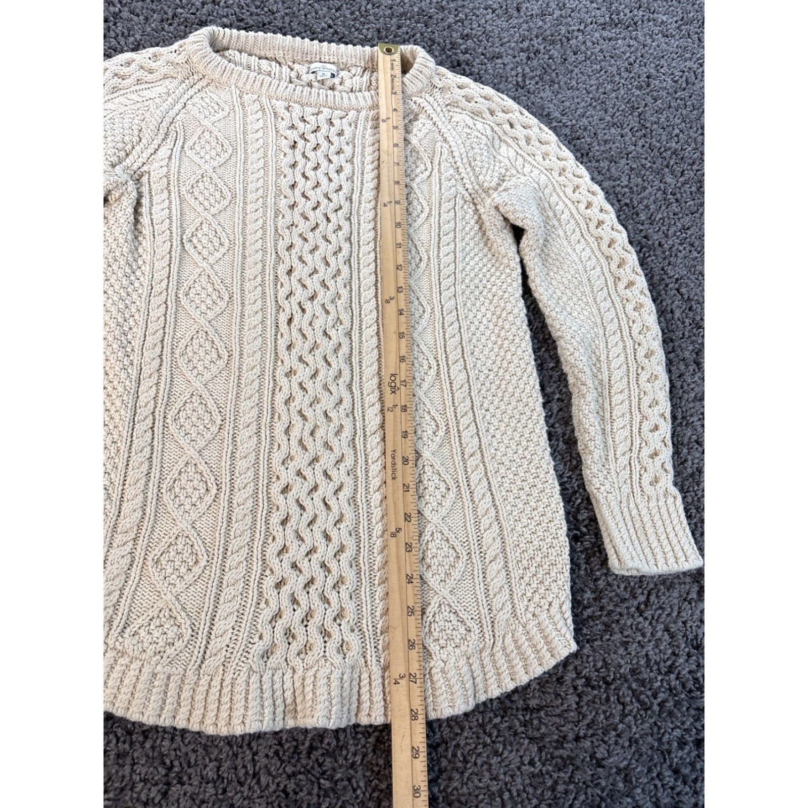 Vintage LL BEAN Signature Ivory Cotton Fisherman Heavy Cable Knit Sweater Women's M Casual Ribbed Crew Neck Raglan Sleeve Pullover 100% Cotton Size M / US 6-8 / IT 42-44 - 2 Thumbnail