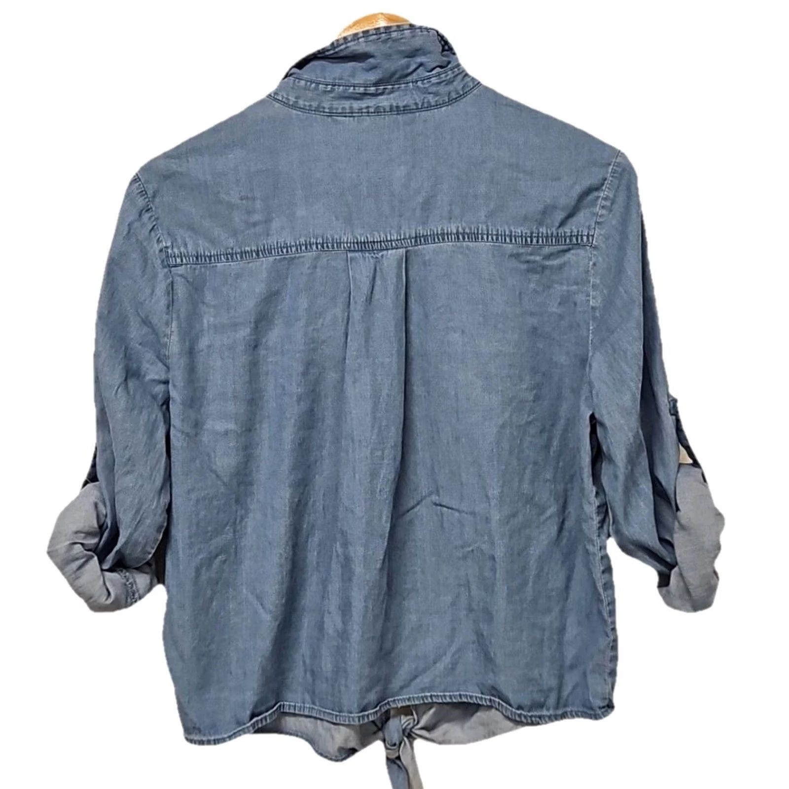Denime Y2K Chambray Tie Front Crop Shirt Womens XL Lyocell Denim Soft Lightweight Shirt Size XL / US 12-14 / IT 48-50 - 6 Thumbnail
