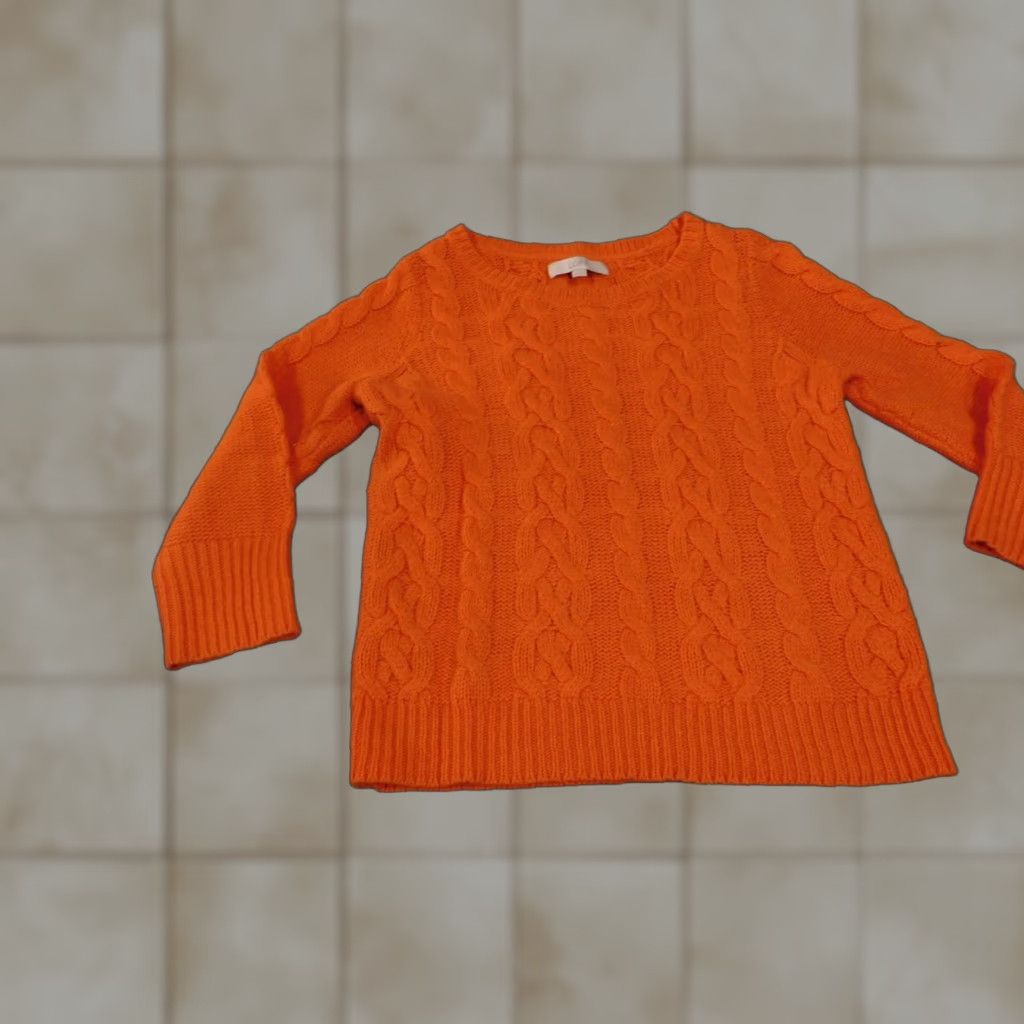 Loft LOFT Sweater Womens M Cable Orange Pullover Wool Rayon Crew Neck Long Sleeve Knit Regular Modern Designer Casual Girls Womens (adjusted) Size M / US 6-8 / IT 42-44 - 1 Thumbnail