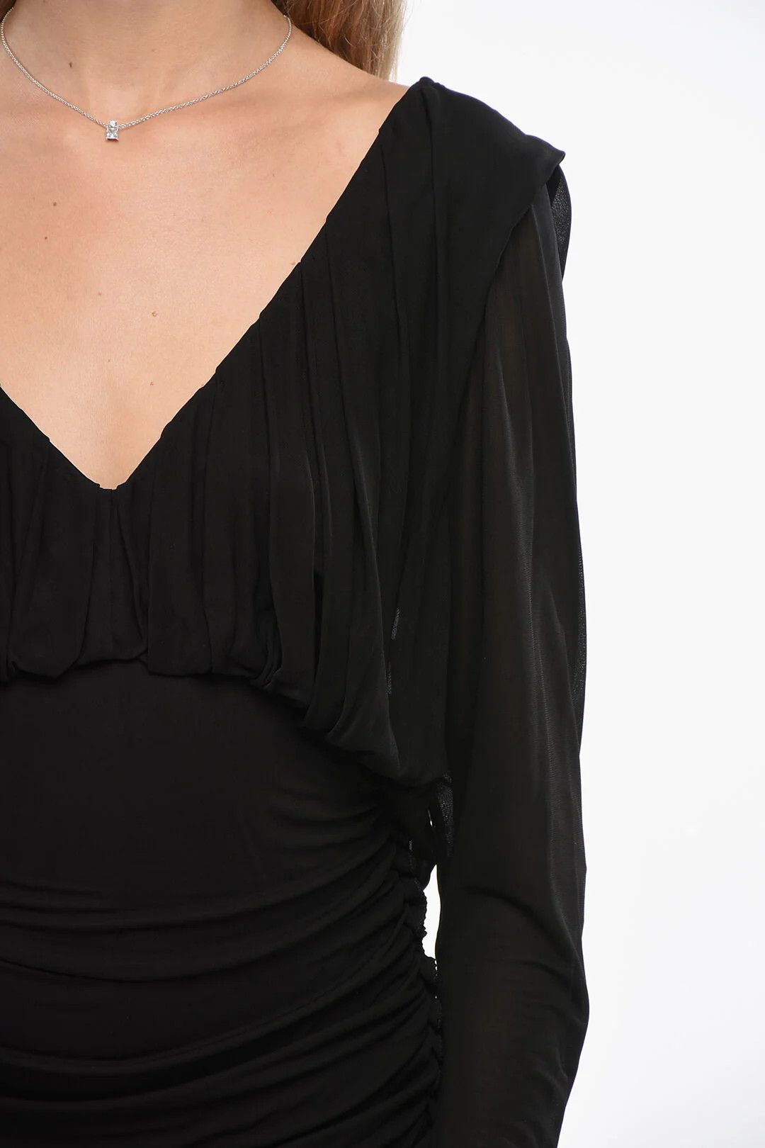 Saint Laurent Paris og1mm0326 Crepe De Chine Draped Dress in Black Size S / US 4 / IT 40 - 3 Thumbnail