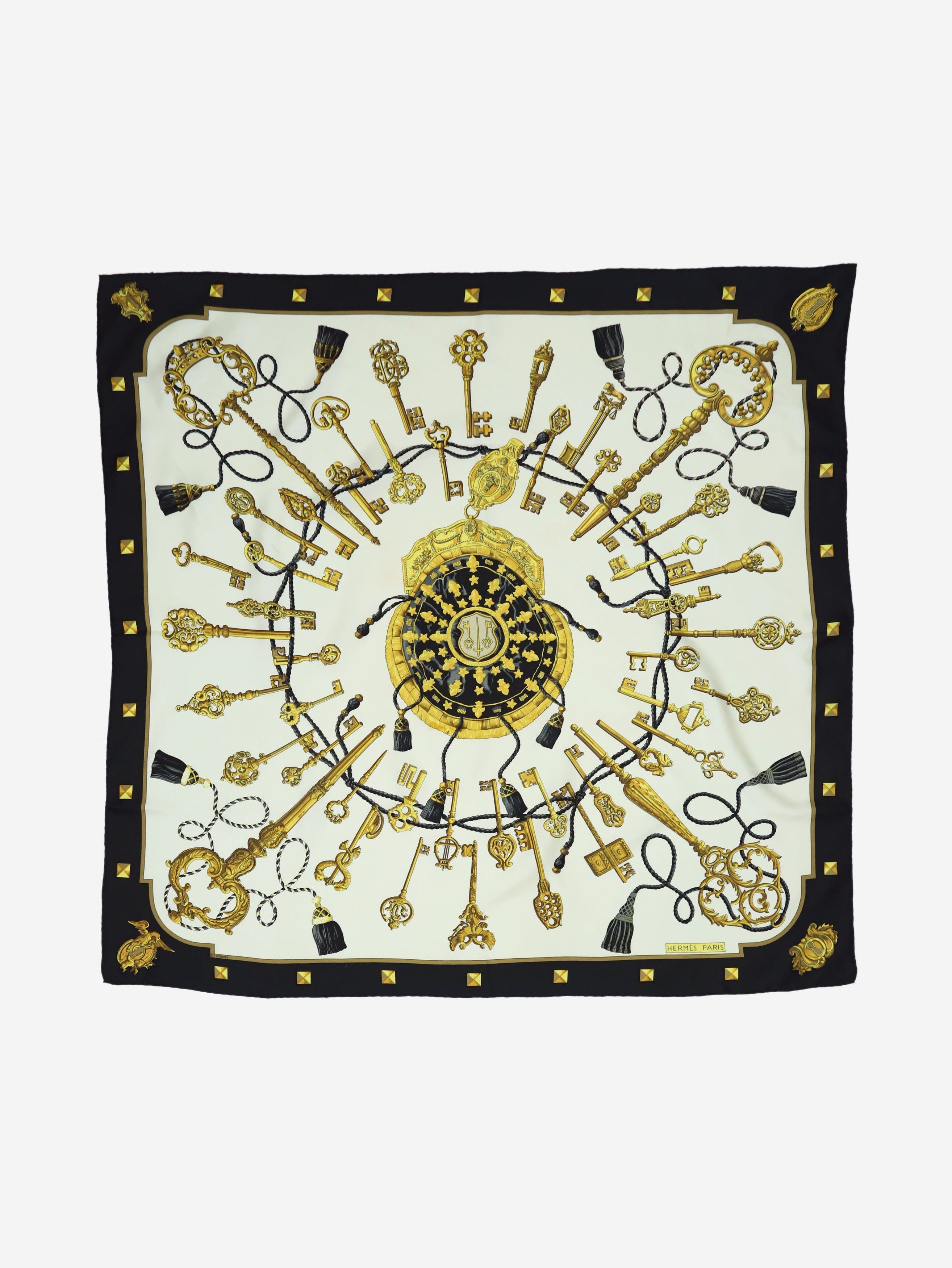 Multicolour key patterned silk scarf