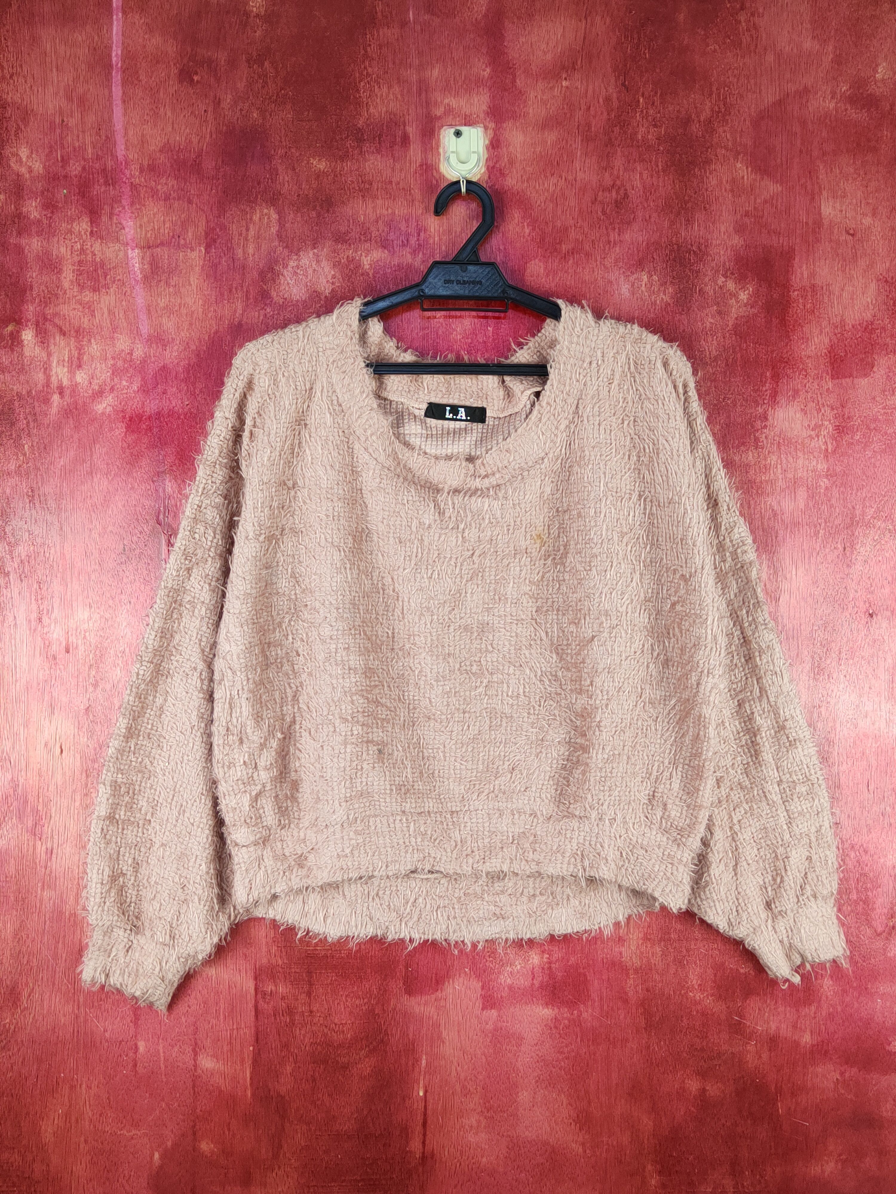 image of Homespun Knitwear x La L.a Pink Shag Shaggy Fur Mohair Knitwear S1989 in Light Pastel Pink, Women's