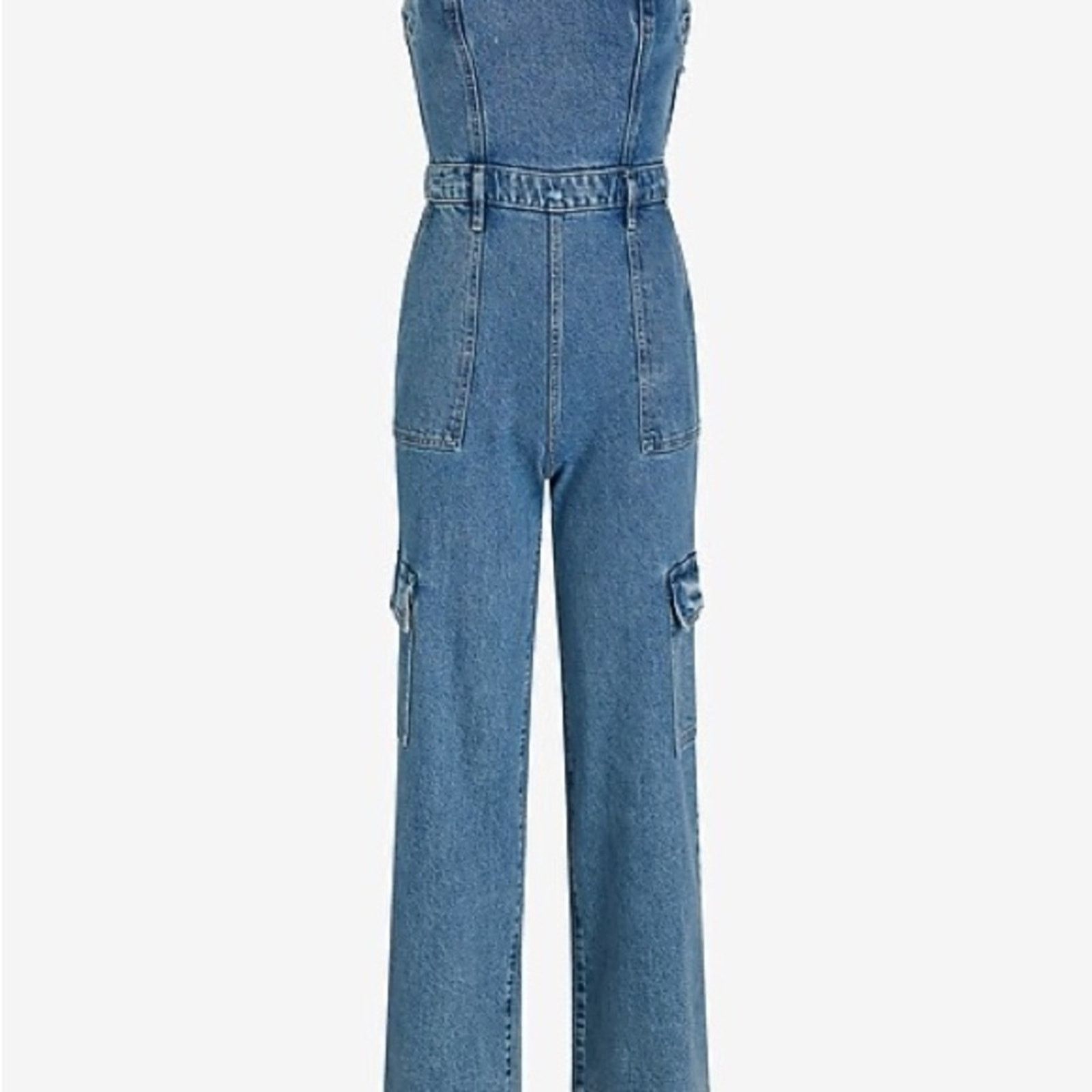 Express Express Strapless Wide Leg Cargo Denim Jumpsuit Womens 12 Size 34" / US 12 / IT 48 - 5 Thumbnail