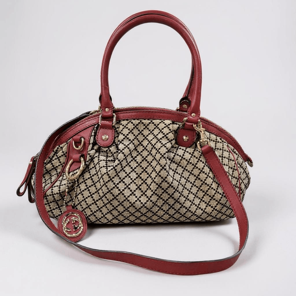Gucci Gucci Beige/ Red GG Canvas Leather Medium Sukey Bag Size ONE SIZE - 1 Thumbnail