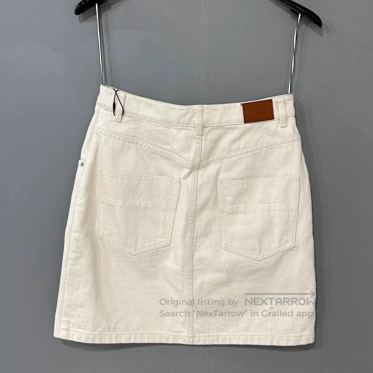 Hermes classic ivory denim mini skirt. Size 33" - 3 Thumbnail