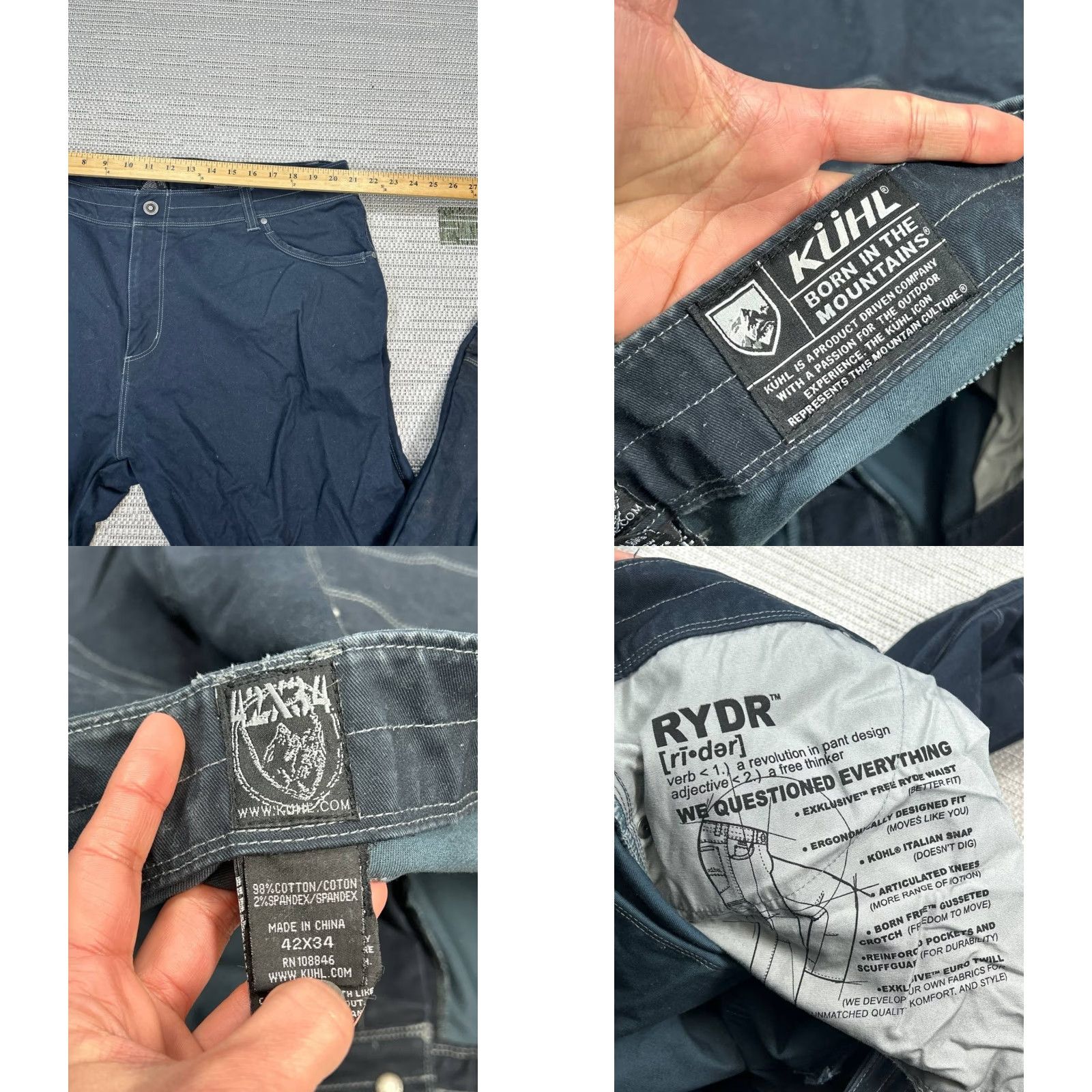 Born Kuhl Crag Series Pants Mens Blue Logo Cotton Stretch 42 Regular Straight 5-Pocket Design Vintage: No Size US 42 / EU 58 - 8 Thumbnail