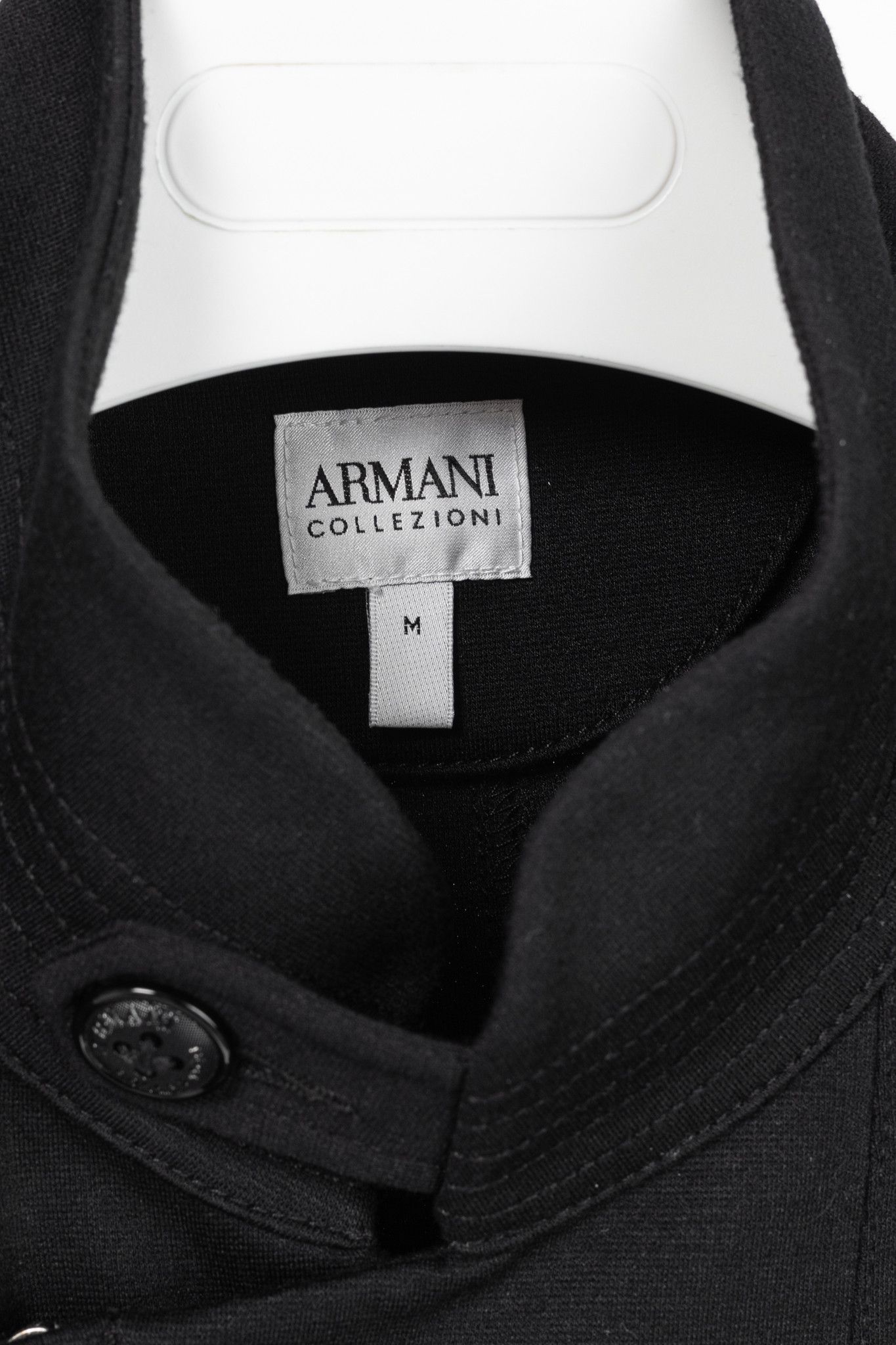 Armani Collezioni Armani Collezioni Black Jersey Buttoned Stand-Collar Jacket Size US M / EU 48-50 / 2 - 4 Thumbnail