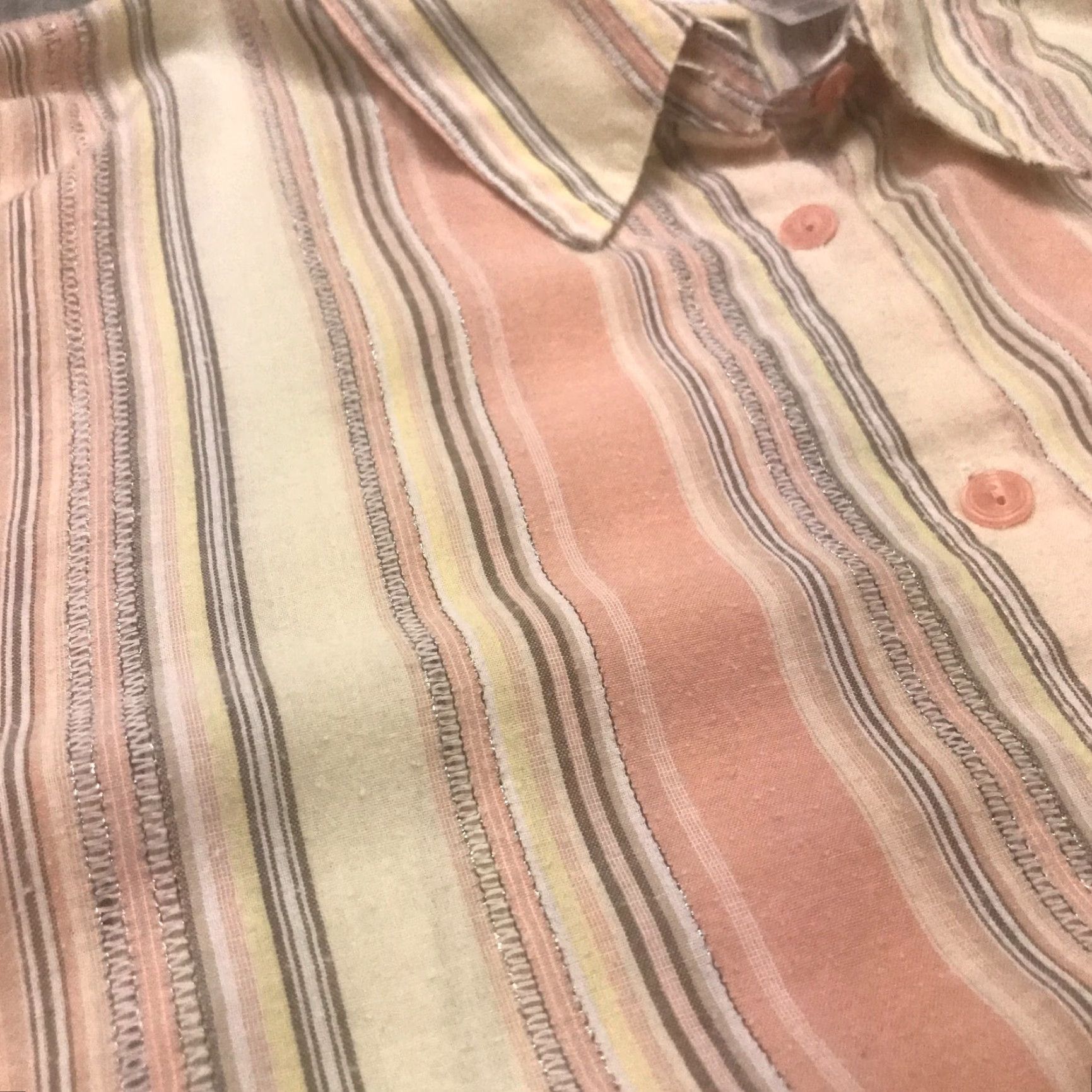 Vintage Alfred Dunner Womens Striped Button-Up Top 22W Beige & Metallic | Cotton Polyester Blend | 3/4 Sleeve | Collared | Plus Size | Shirt - Womens Size 3XL / US 20-22 - 5 Thumbnail