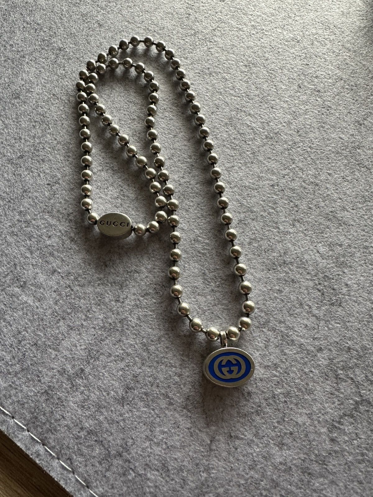 Gucci Gucci Sterling Silver & Enamel Interlocking GG Logo Necklace Size ONE SIZE - 3 Thumbnail