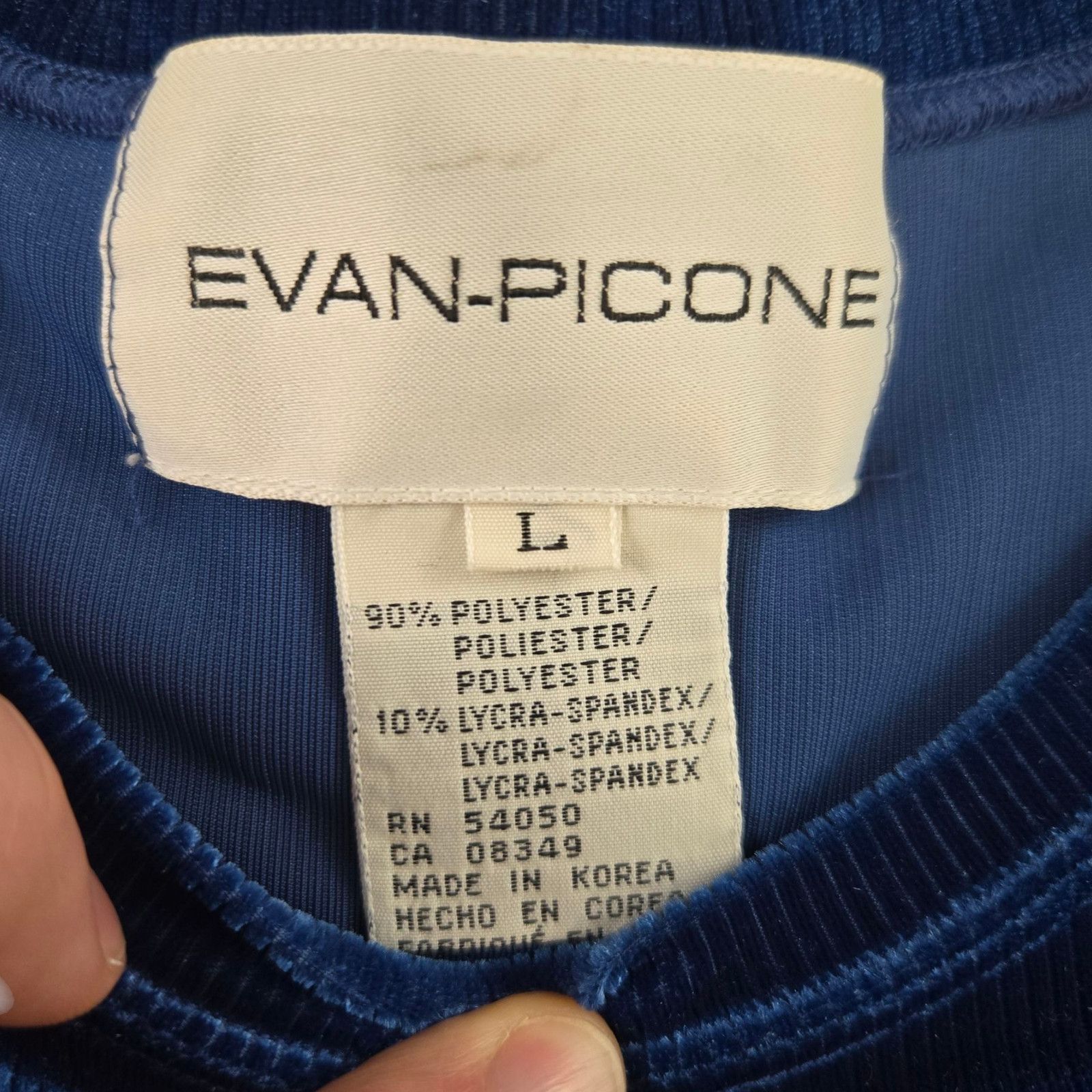 Evan Picone 1990s Evan Picone Blue Ribbed Velvet Y2K Glam Top Size Large Size L / US 10 / IT 46 - 4 Thumbnail