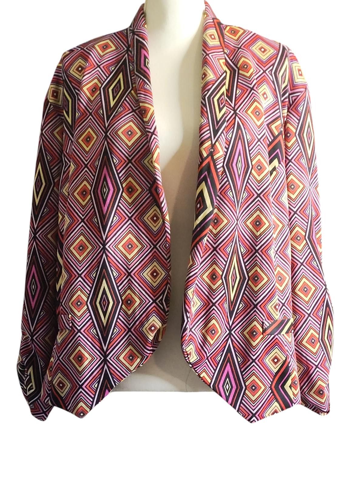 Designer Ashley Stewart Women's Geometric Pattern Open Front Blazer Size 4XL / US 24-26 - 3 Thumbnail