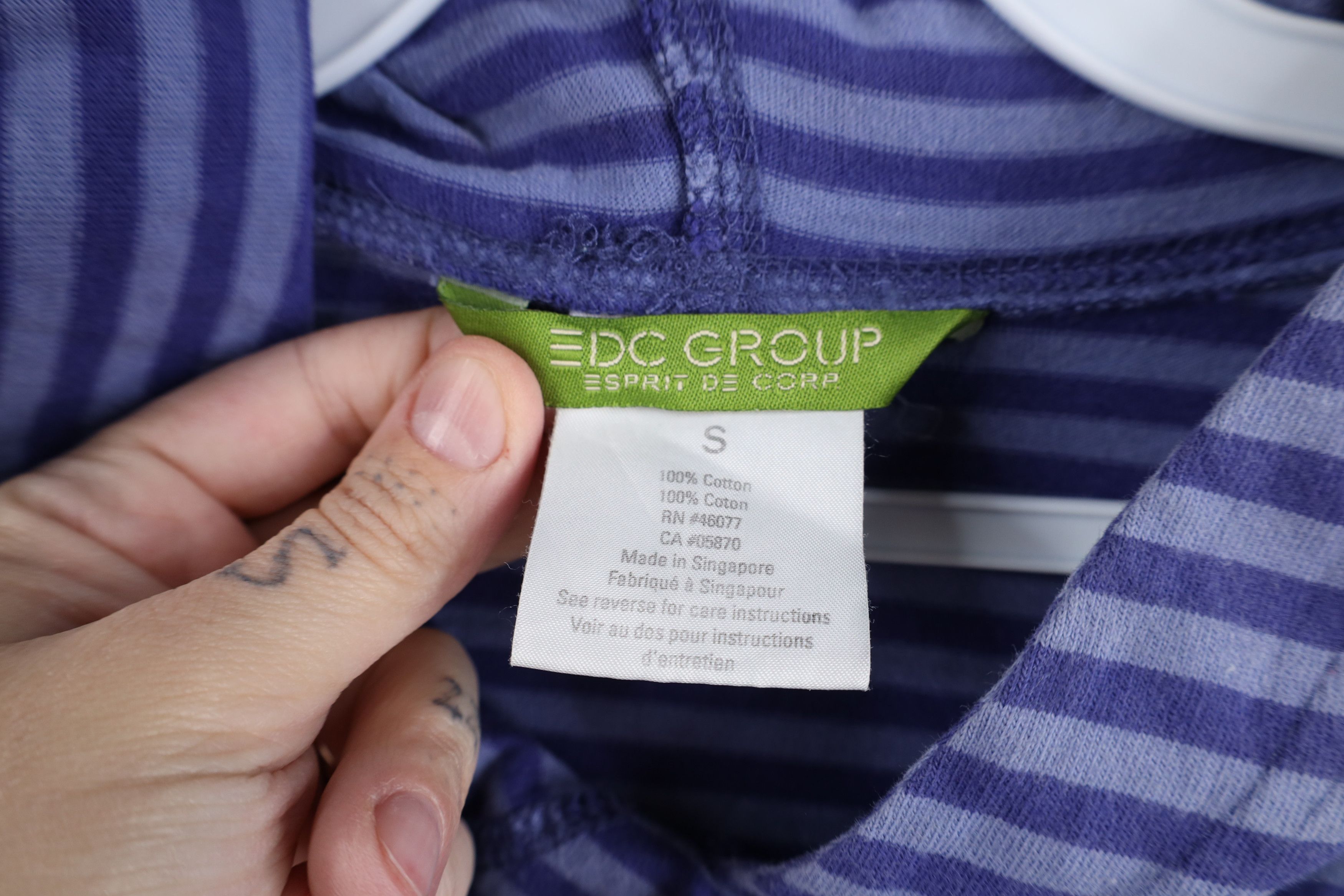 Esprit Vintage 90s Esprit Babydoll Striped Hoodie T-Shirt Purple Size S / US 4 / IT 40 - 6 Thumbnail