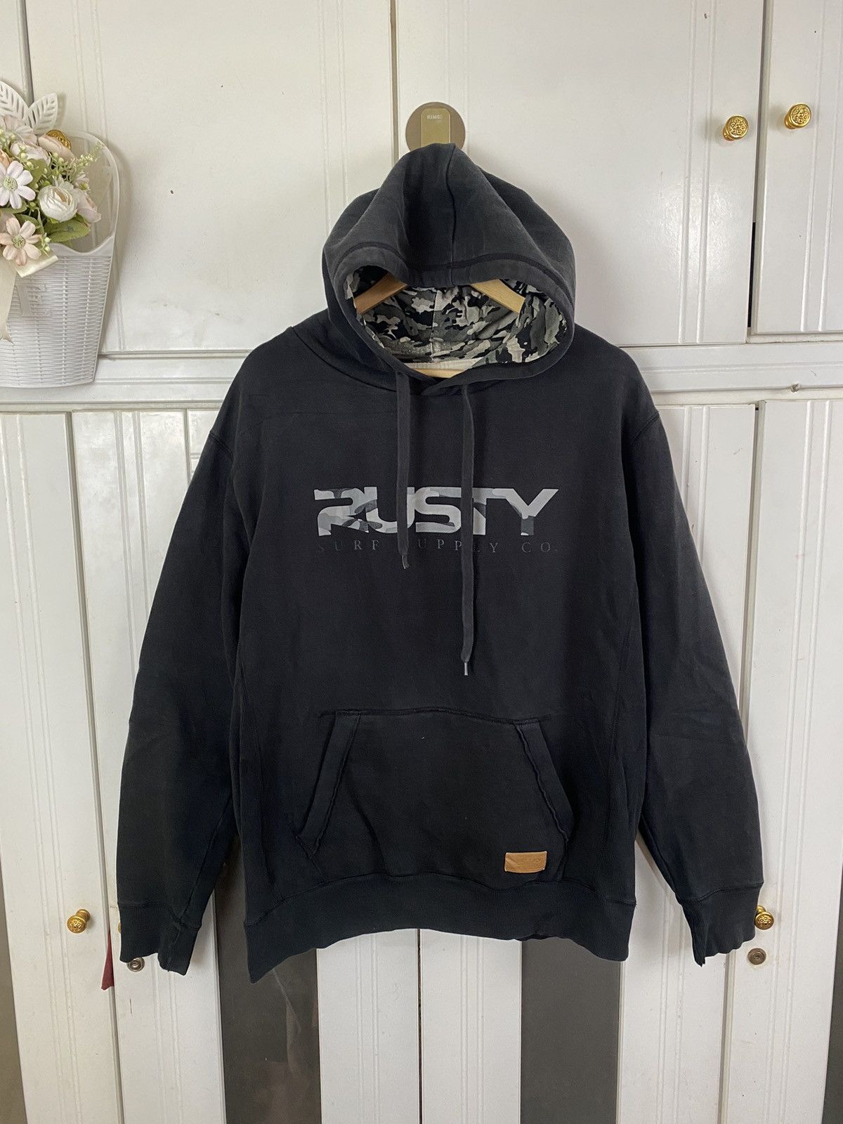 image of Vintage Rusty Surf Hoodies in Black, Men's (Size XL)