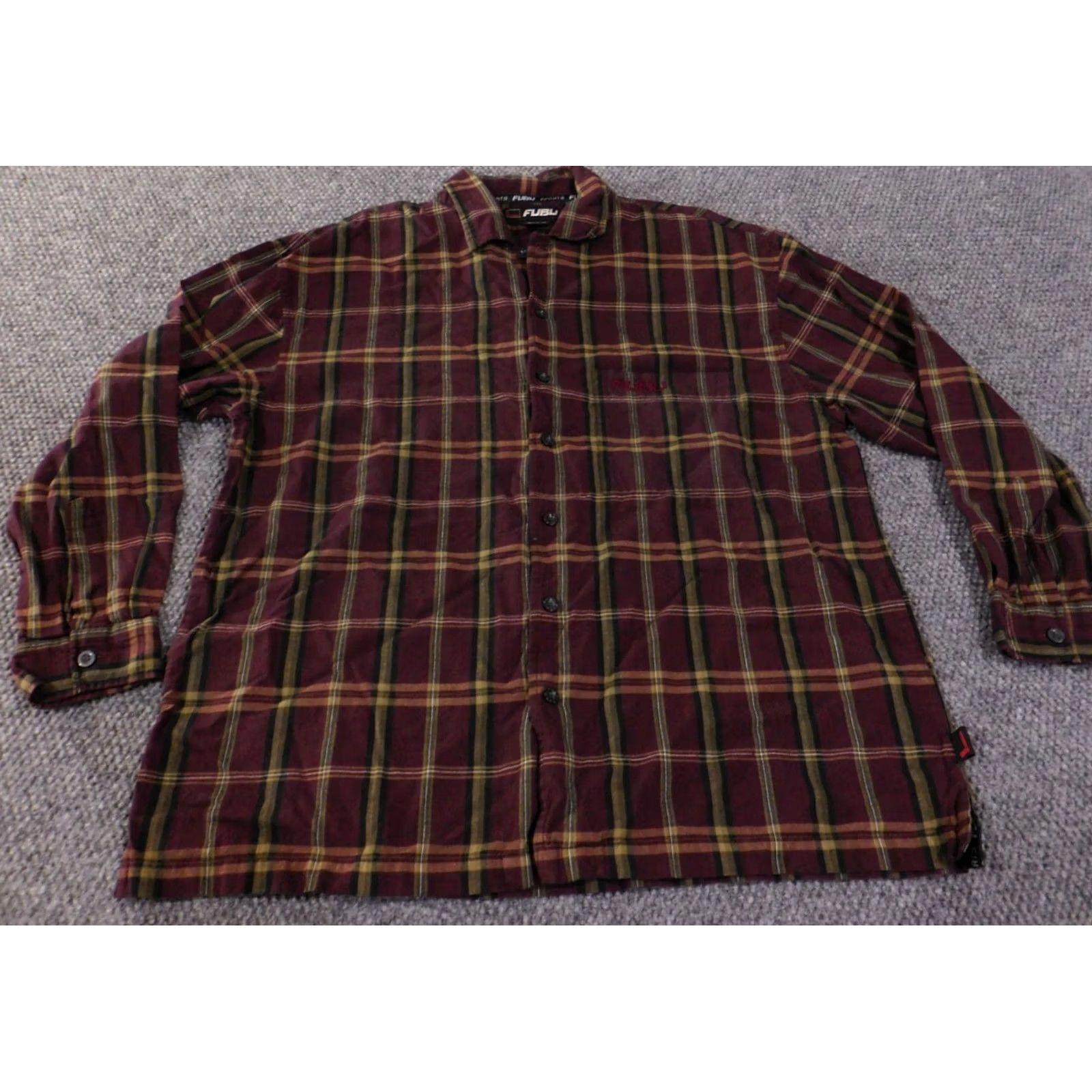 Fubu FUBU Shirt Men L Red Plaid Button-Up 90s Vintage Long Sleeve Cotton Knit Embroidered Collar Down Size US L / EU 52-54 / 3 - 2 Thumbnail