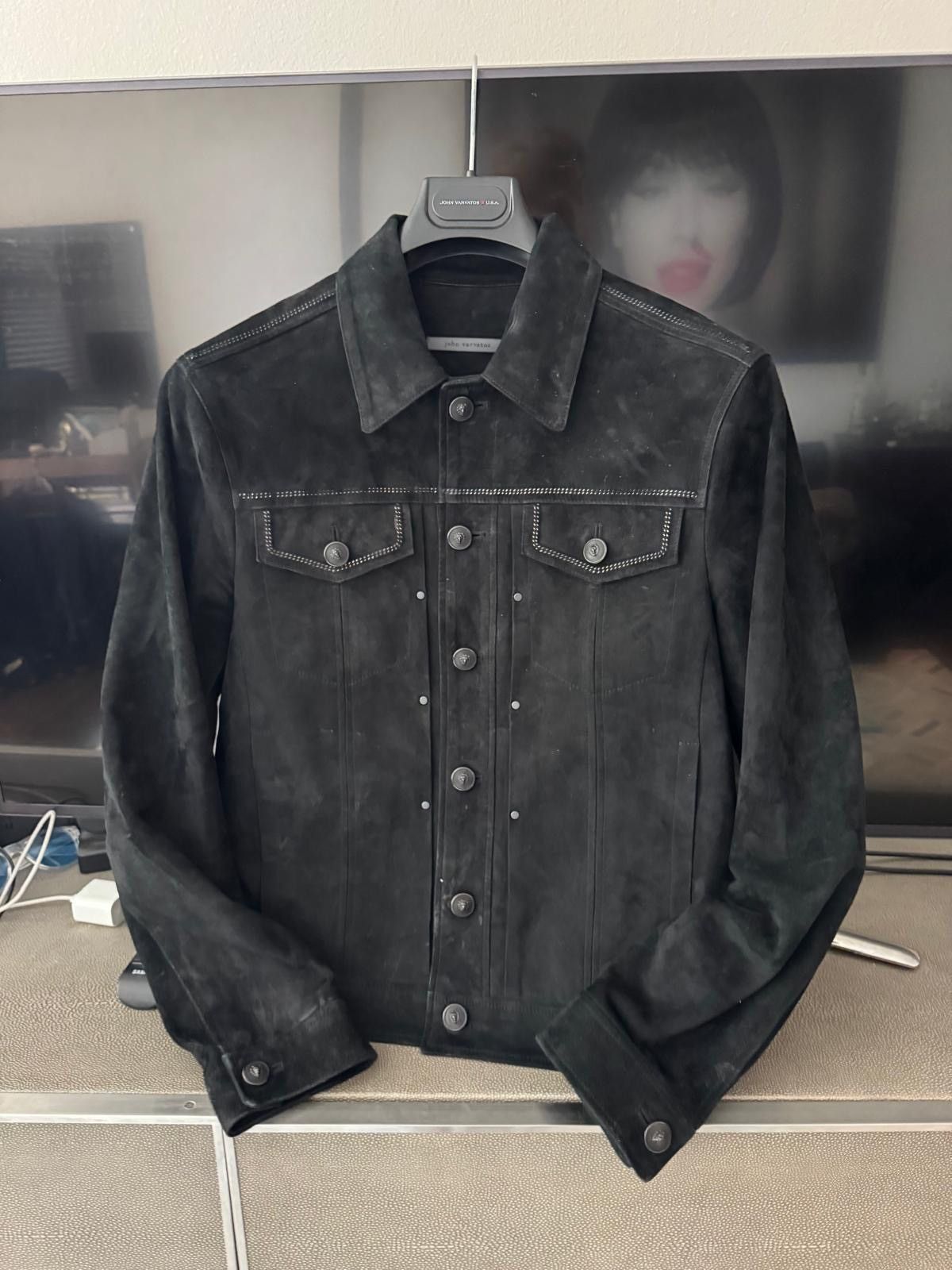 John Varvatos John Varvatos Suede Trucker Jacket Chain Detail Size US S / EU 44-46 / 1 - 1 Thumbnail