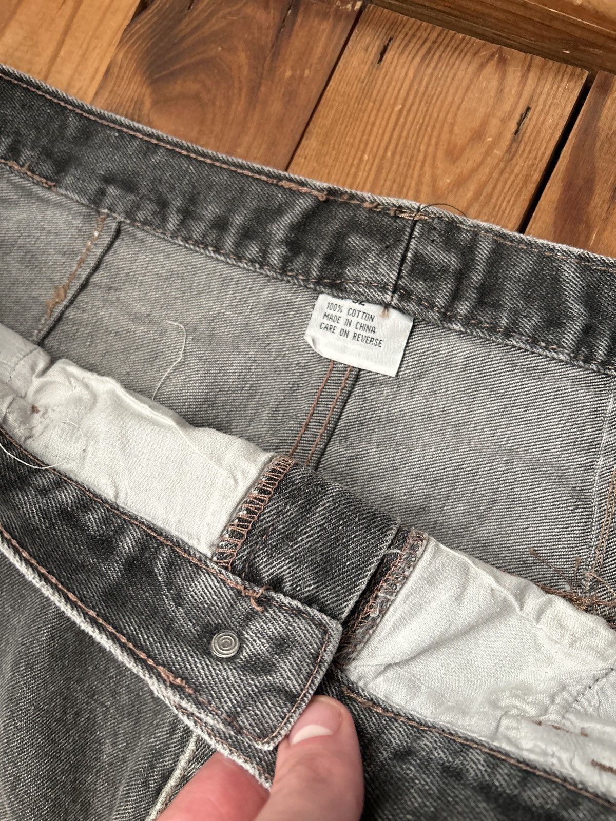 Vintage Vintage 90s Faded Black Distressed Wide Leg Baggy Jeans Size US 38 / EU 54 - 3 Thumbnail
