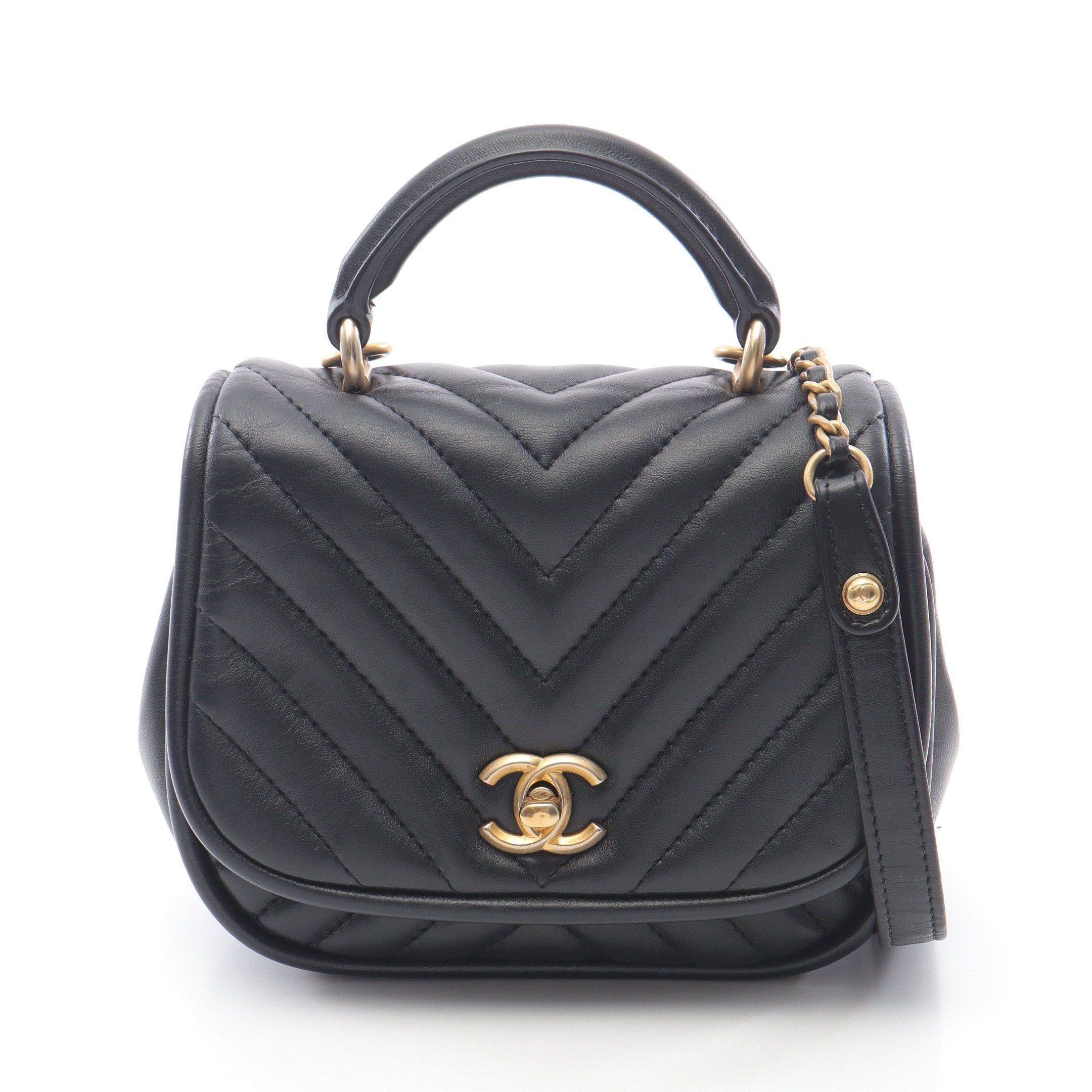 Chanel V-Stitch Chevron Chain Shoulder Bag Lambskin Black Gold Hardware, Women's