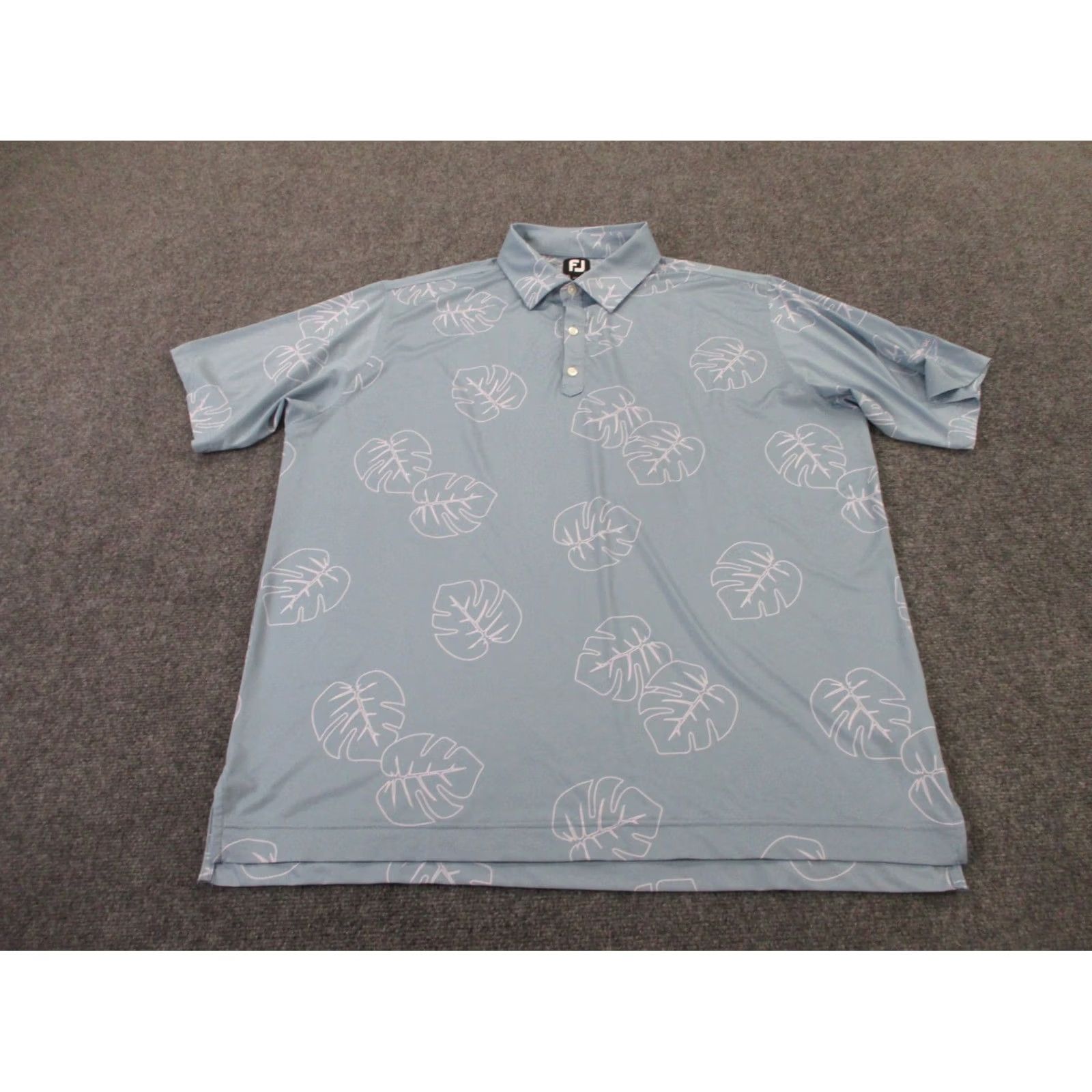 Footjoy FootJoy Polo Shirt Men 2XL Blue Leaf Print Golf Performance Stretch Sport Preppy Size US XXL / EU 58 / 5 - 2 Thumbnail