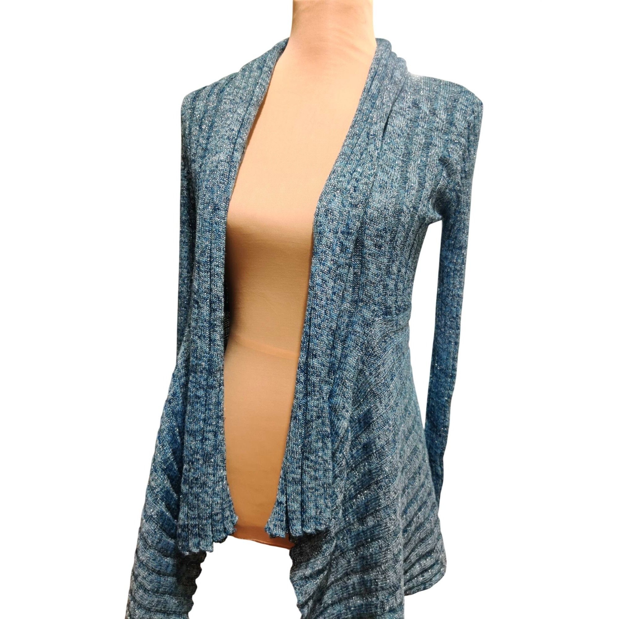 Other Roz & Ali Petite M Womens Blue Cardigan Metallic Open Front Size M / US 6-8 / IT 42-44 - 10 Thumbnail